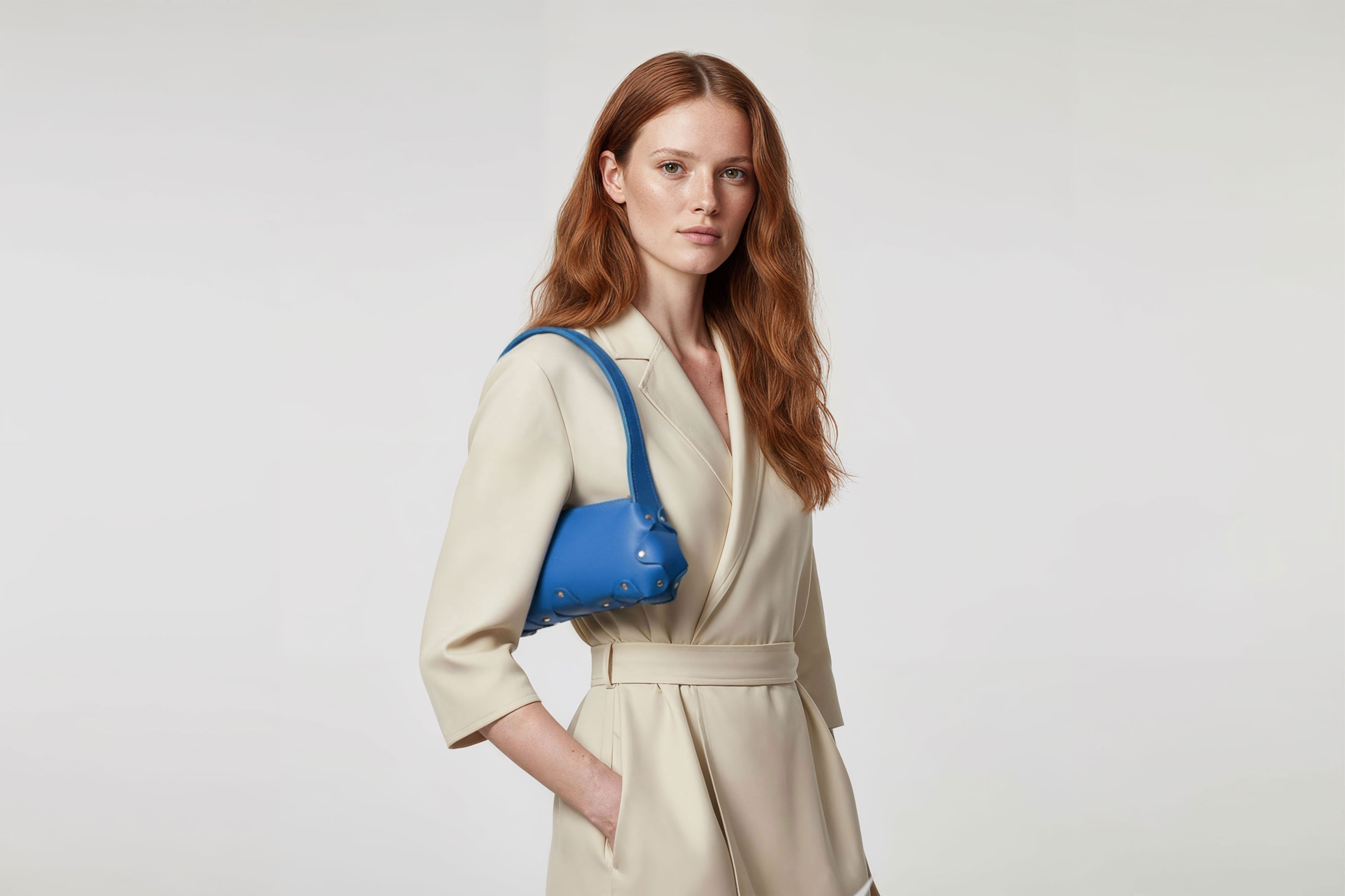 Fiona Bag Small Royal Blue Color On Model Leather Zipper Shoulder Bag Minimalist Modern Design Premium Quality Atelier Madre Manuel Dreesmann Barcelona