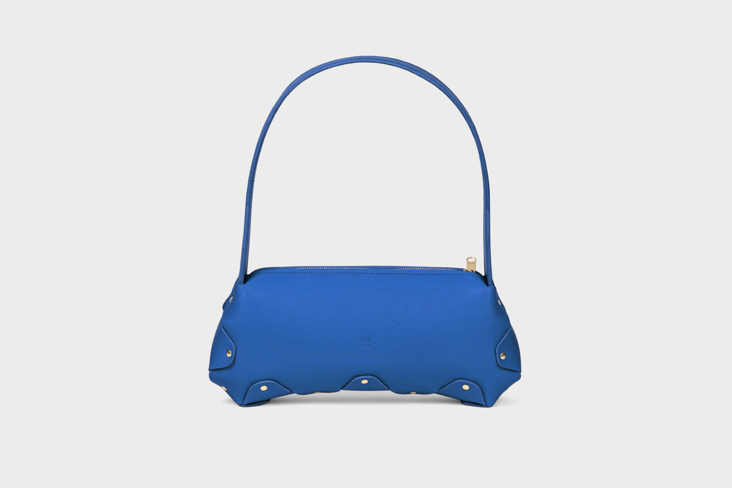 Fiona Bag In Royal Blue Color In Full Grain Vegetable Tanned Leather Minimalistic Design Shoulder Bag Atelier Madre Manuel Dreesmann Barcelona Spain