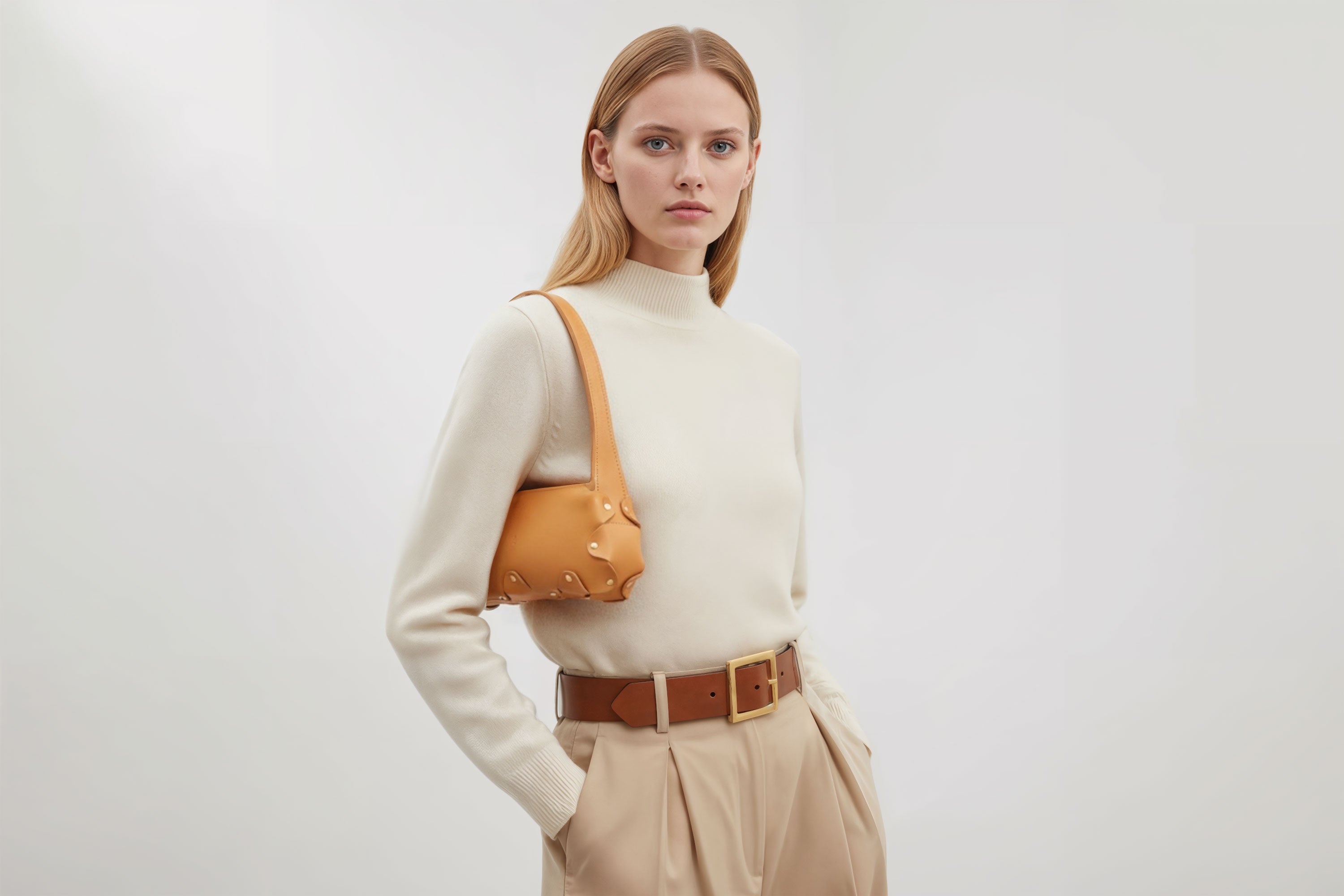 Fiona Bag Small Brown Color Leather  on Model Zipper Shoulder Bag Minimalist Modern Design Premium Quality Atelier Madre Manuel Dreesmann Barcelona