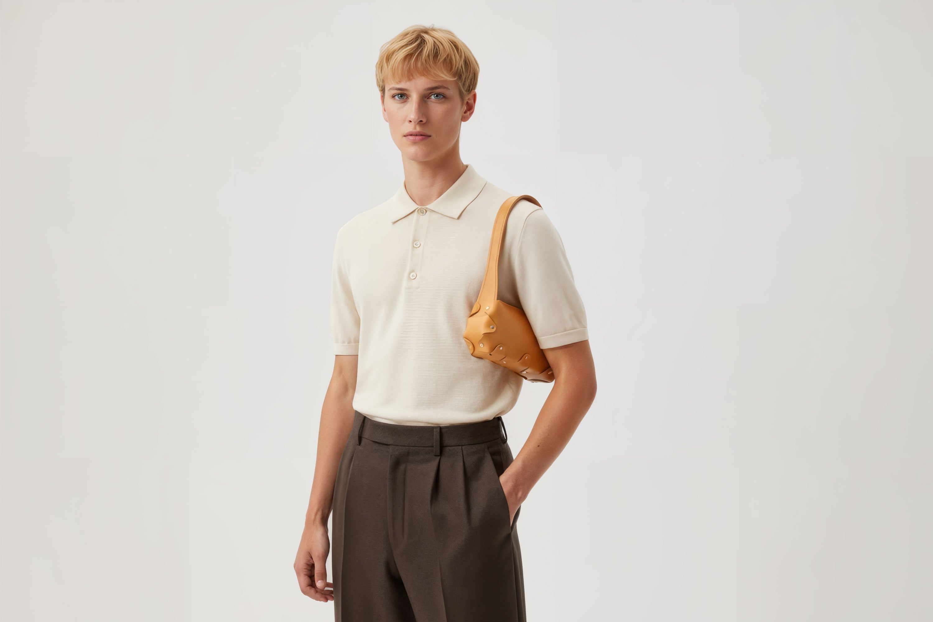 Fiona Bag Small Brown Color Leather On Model Zipper Shoulder Bag Minimalist Modern Design Premium Quality Atelier Madre Manuel Dreesmann Barcelona