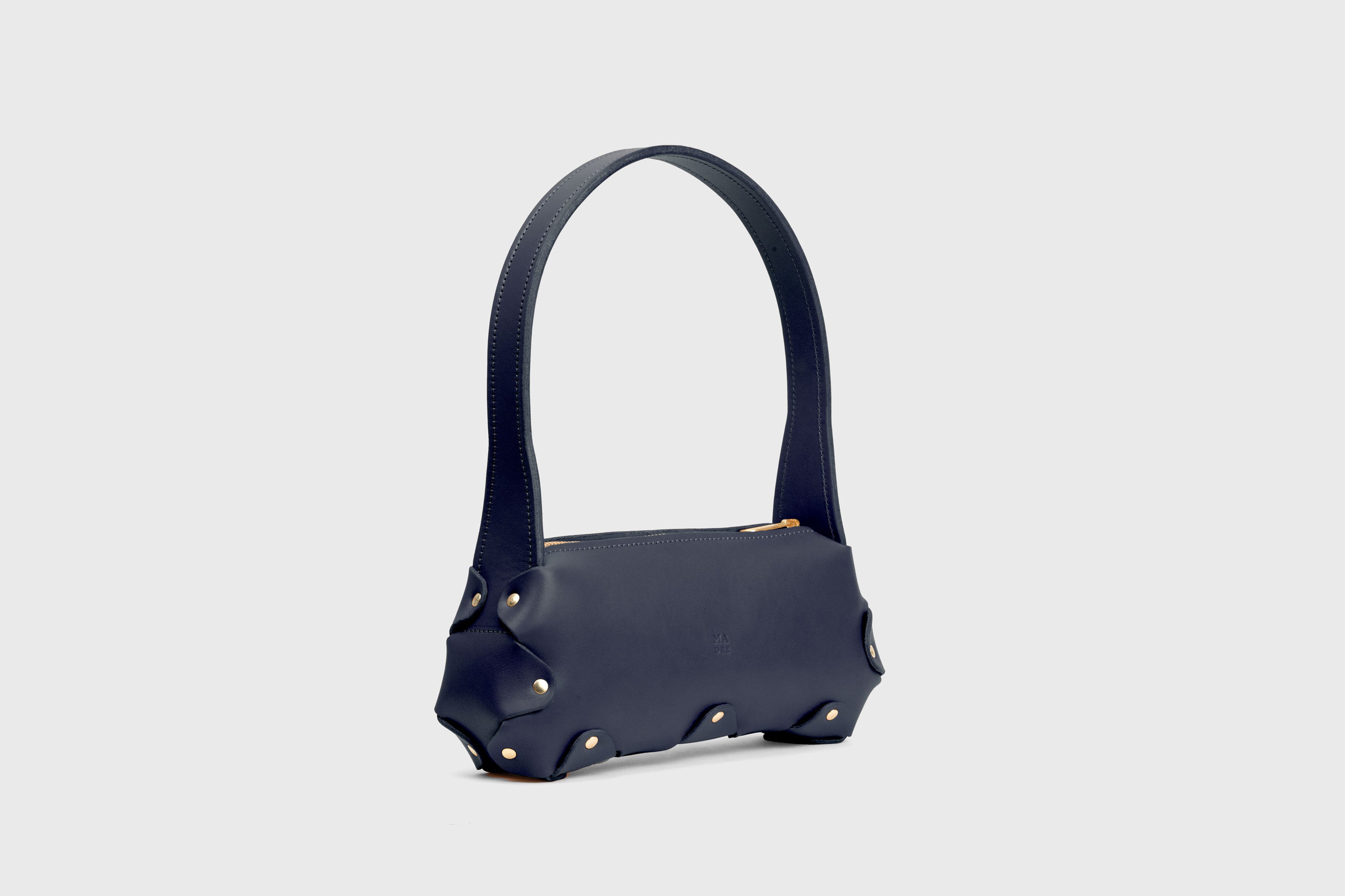 Fiona Bag Small Marine Blue Color Premium Quality Leather Zipper Shoulder Bag Minimalist Modern Design, Atelier Madre Manuel Dreesmann Barcelona