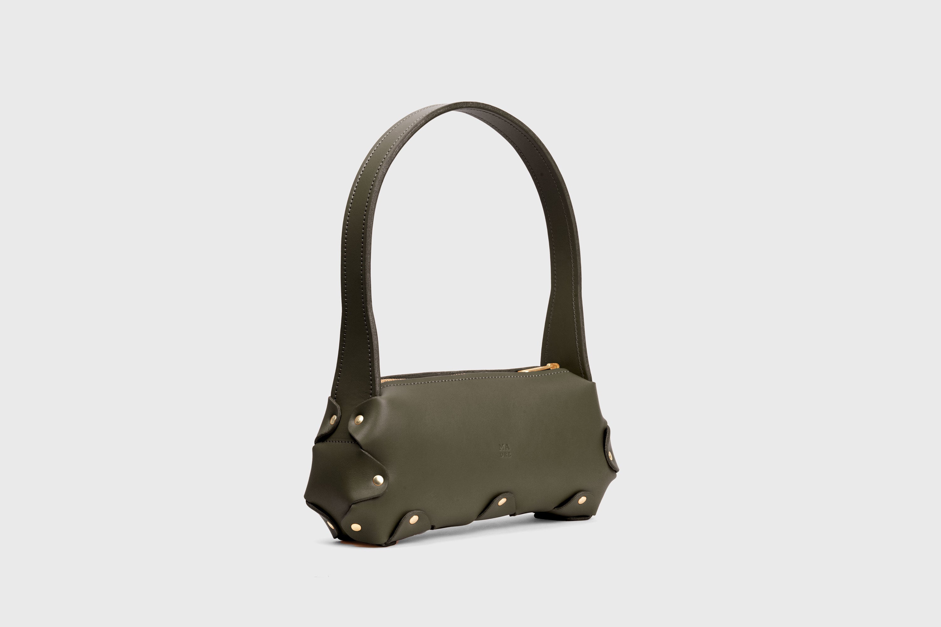 Fiona Bag Small Olive Green Premium Quality Leather Zipper Shoulder Bag Minimalist Modern Design, Atelier Madre Manuel Dreesmann Barcelona