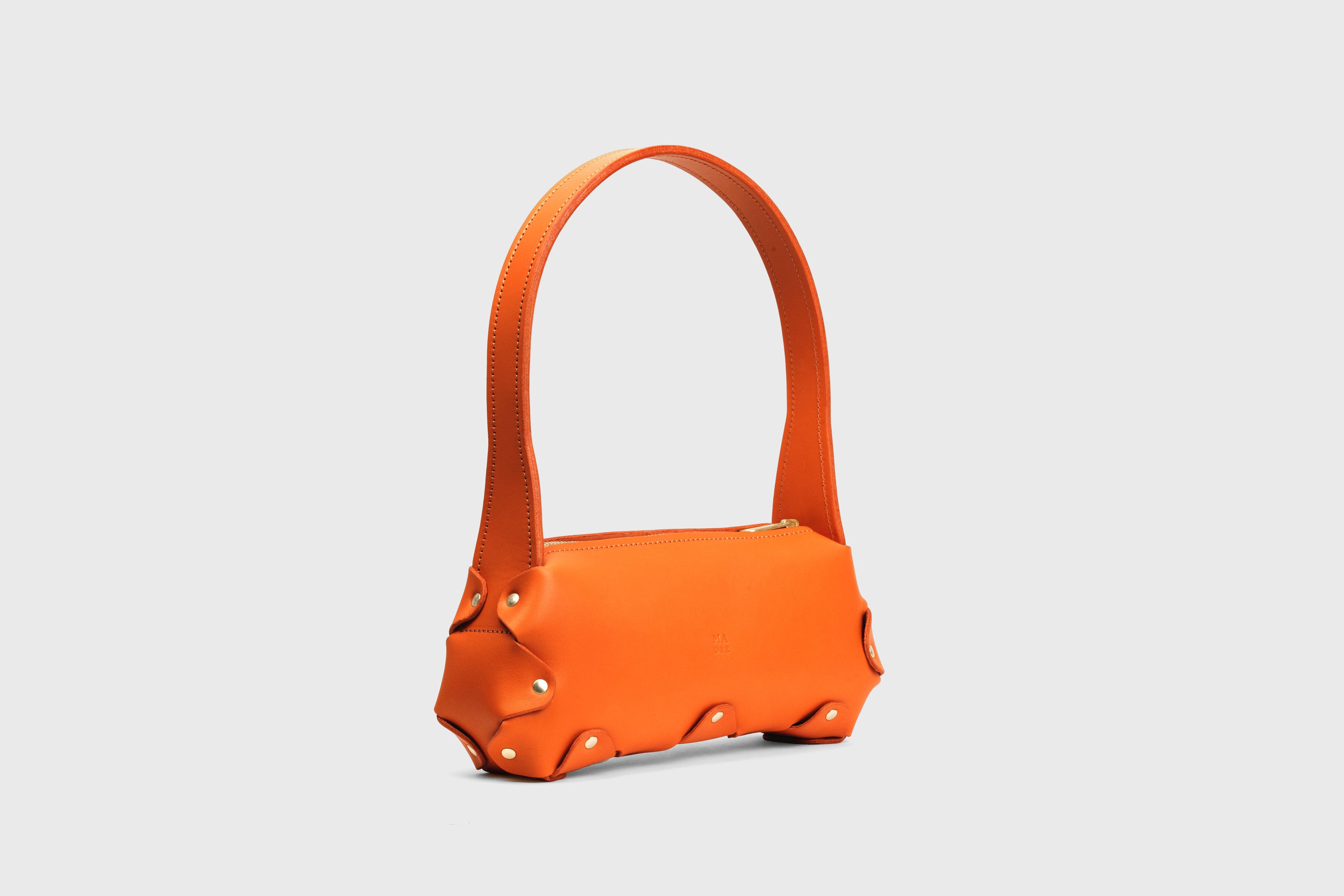 Fiona Bag Small Orange Color Premium Quality Leather Zipper Shoulder Bag Minimalist Modern Design, Atelier Madre Manuel Dreesmann Barcelona