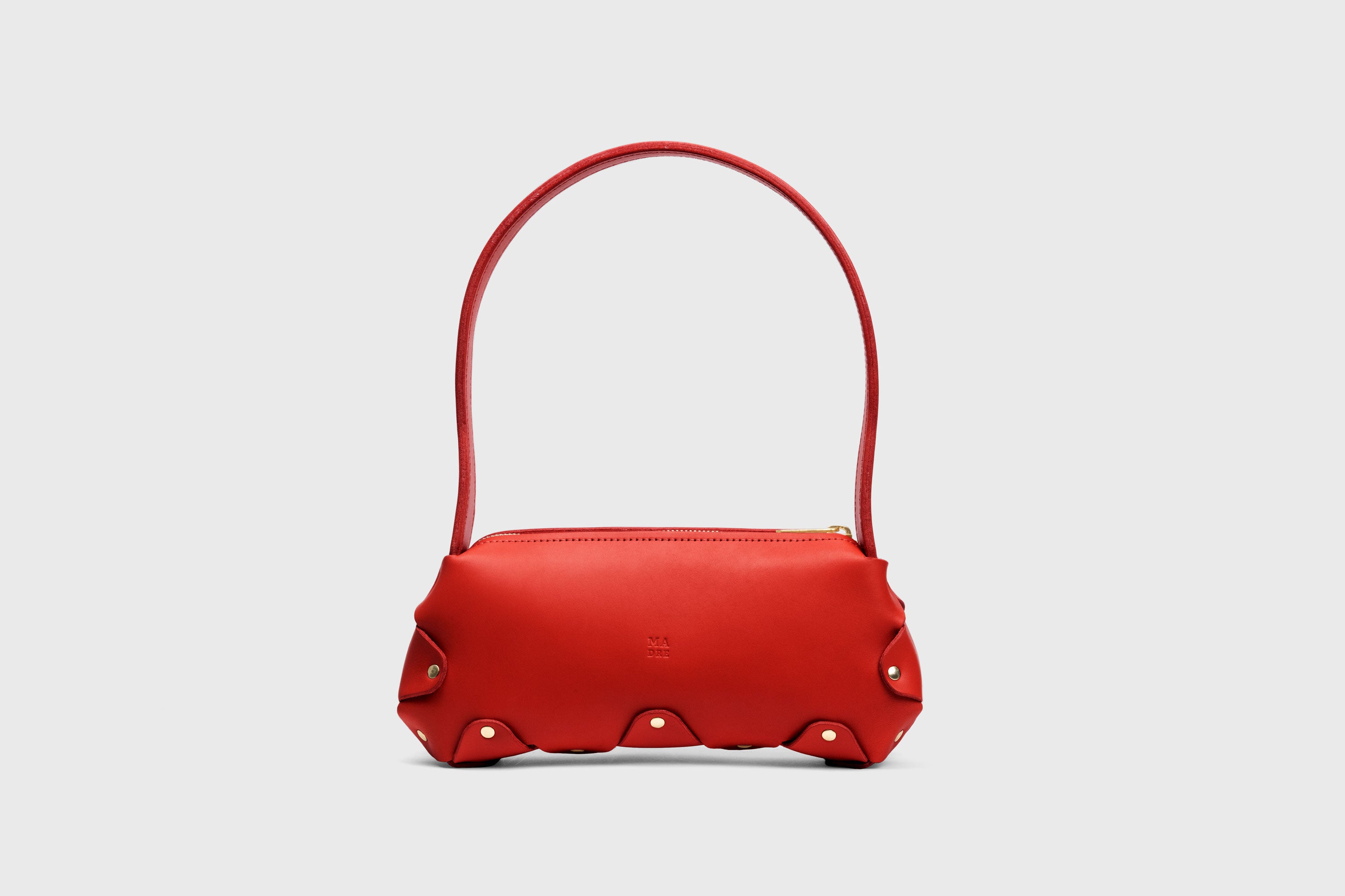 Fiona Bag Small Red Premium Quality Leather Zipper Shoulder Bag Minimalist Modern Design, Atelier Madre Manuel Dreesmann Barcelona