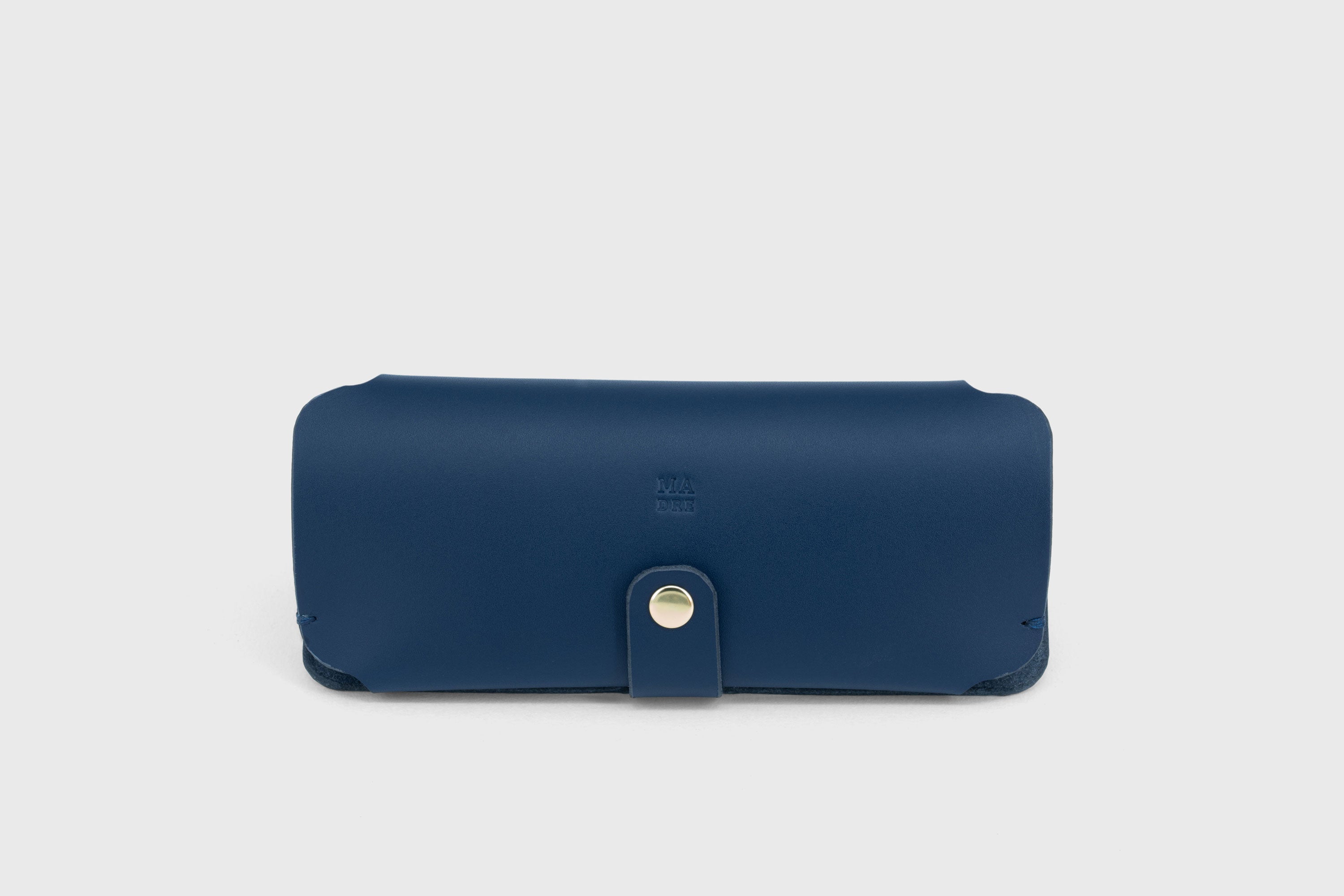 Glasses and Sunglasses Case Sleeve Marine Blue Color Leather Minimalistic Design Premium Quality Vegetable Tanned Leather Atelier Madre Manuel Dreesmann Barcelona Spain