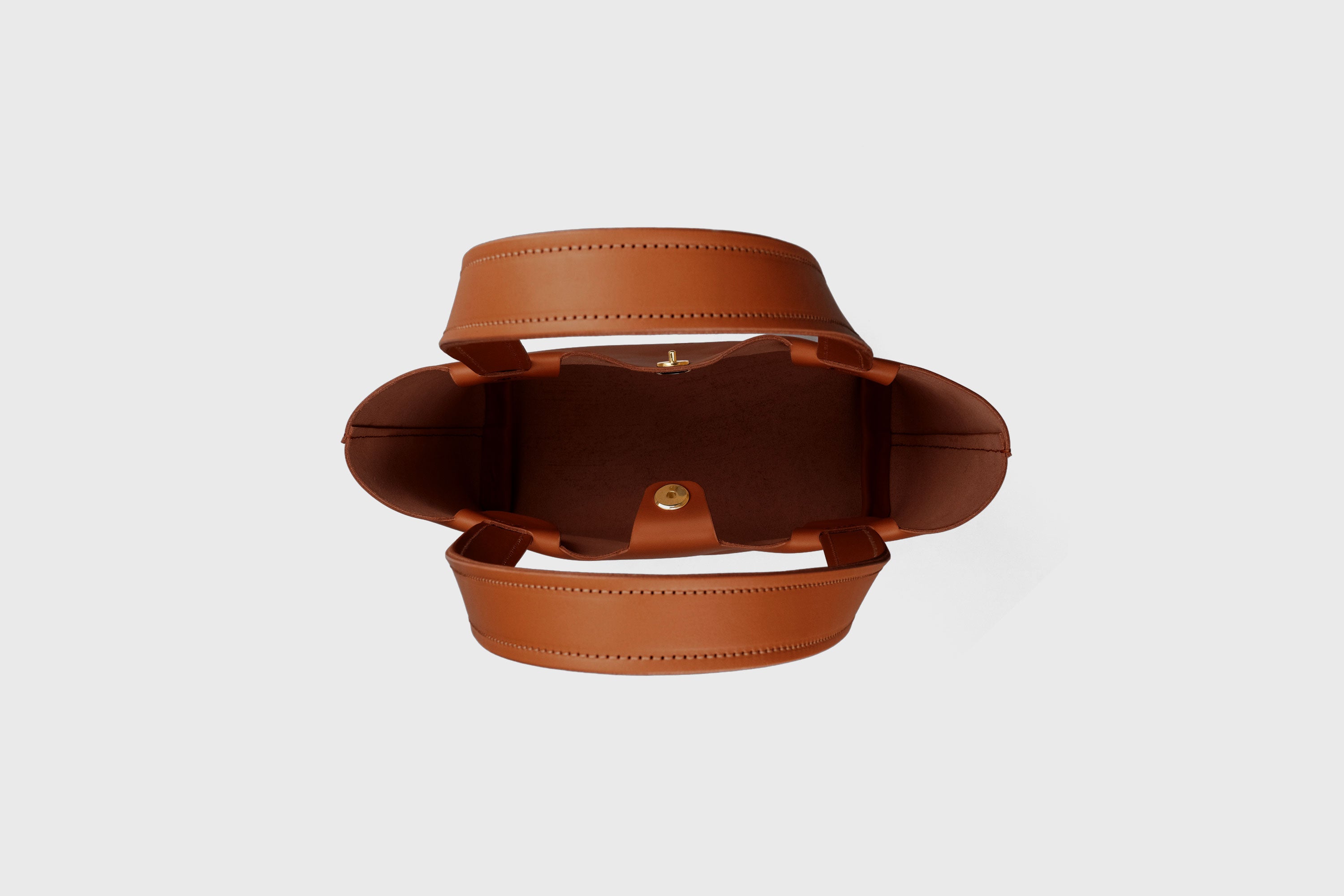 Karin Bag Closure In Dark Brown Color In Vegetable Tanned Leather Magnetic Closure Open Top Minimalistic Design Barcelona Spain