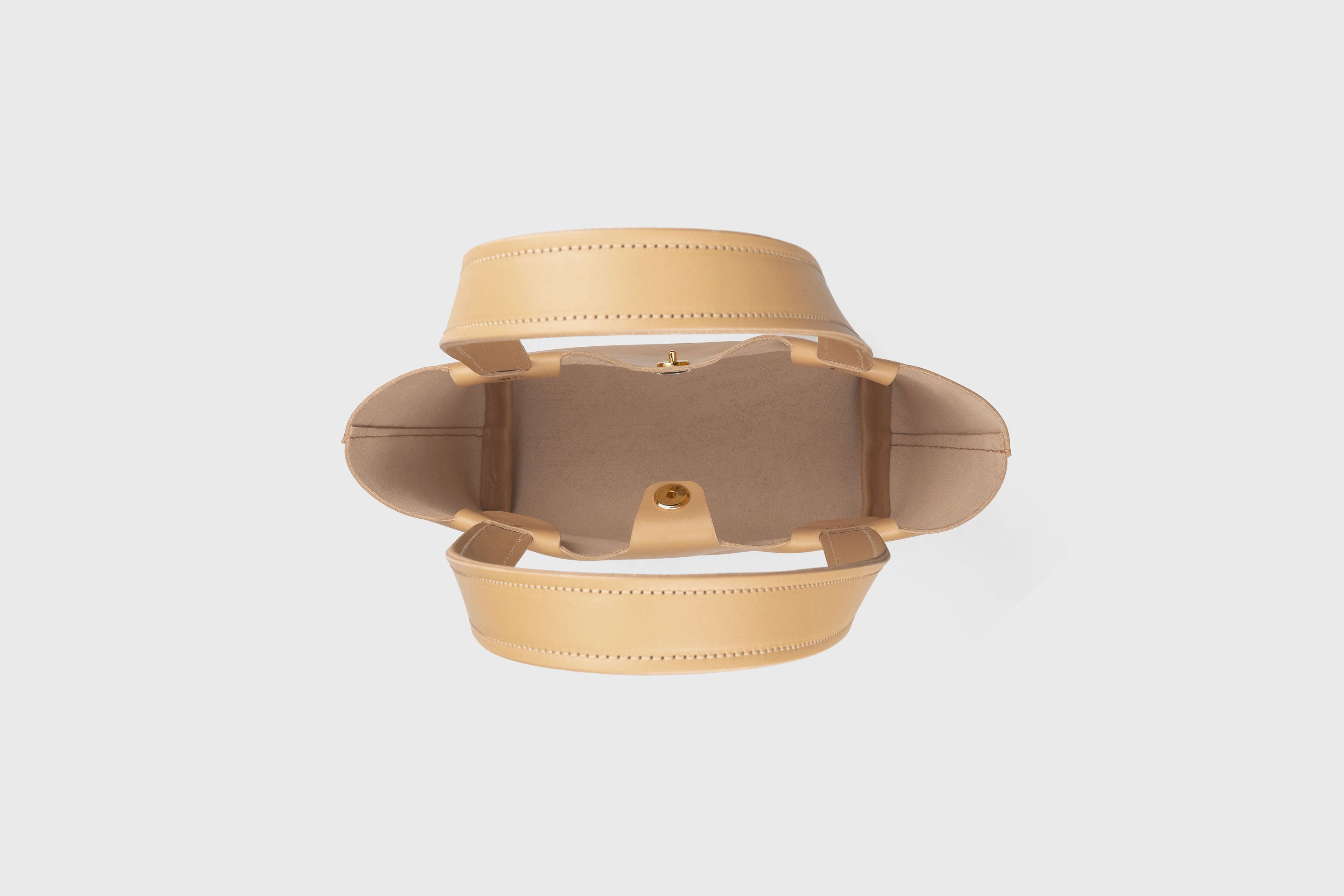 Karin Bag Closure In Natural Color In Vegetable Tanned Leather Magnetic Closure Open Top Minimalistic Design Barcelona Spain