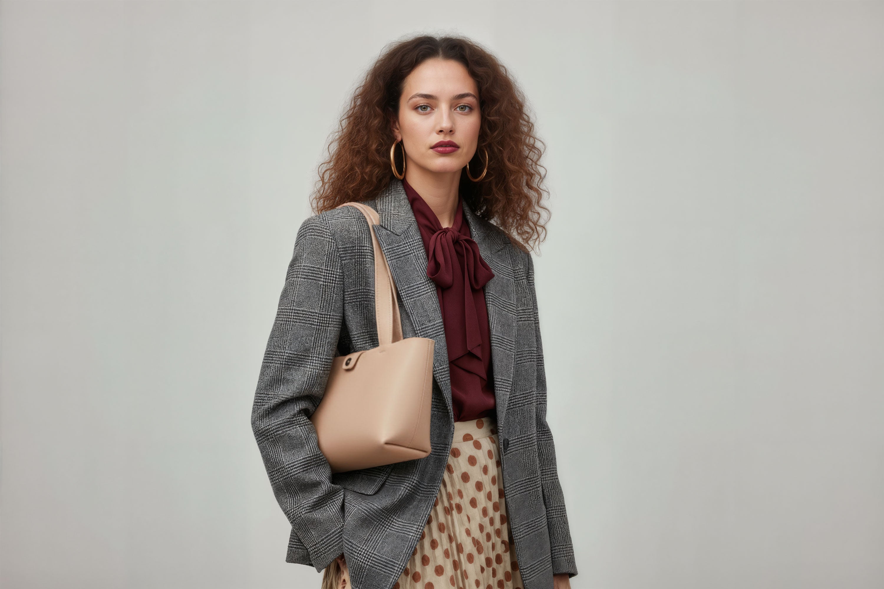 Karin Tote Bag Small Natural Color On A Woman Model Premium Leather Royal Blue Color Magnetic Closure Minimalist Design Atelier Madre Manuel Dreesmann Barcelona Spain