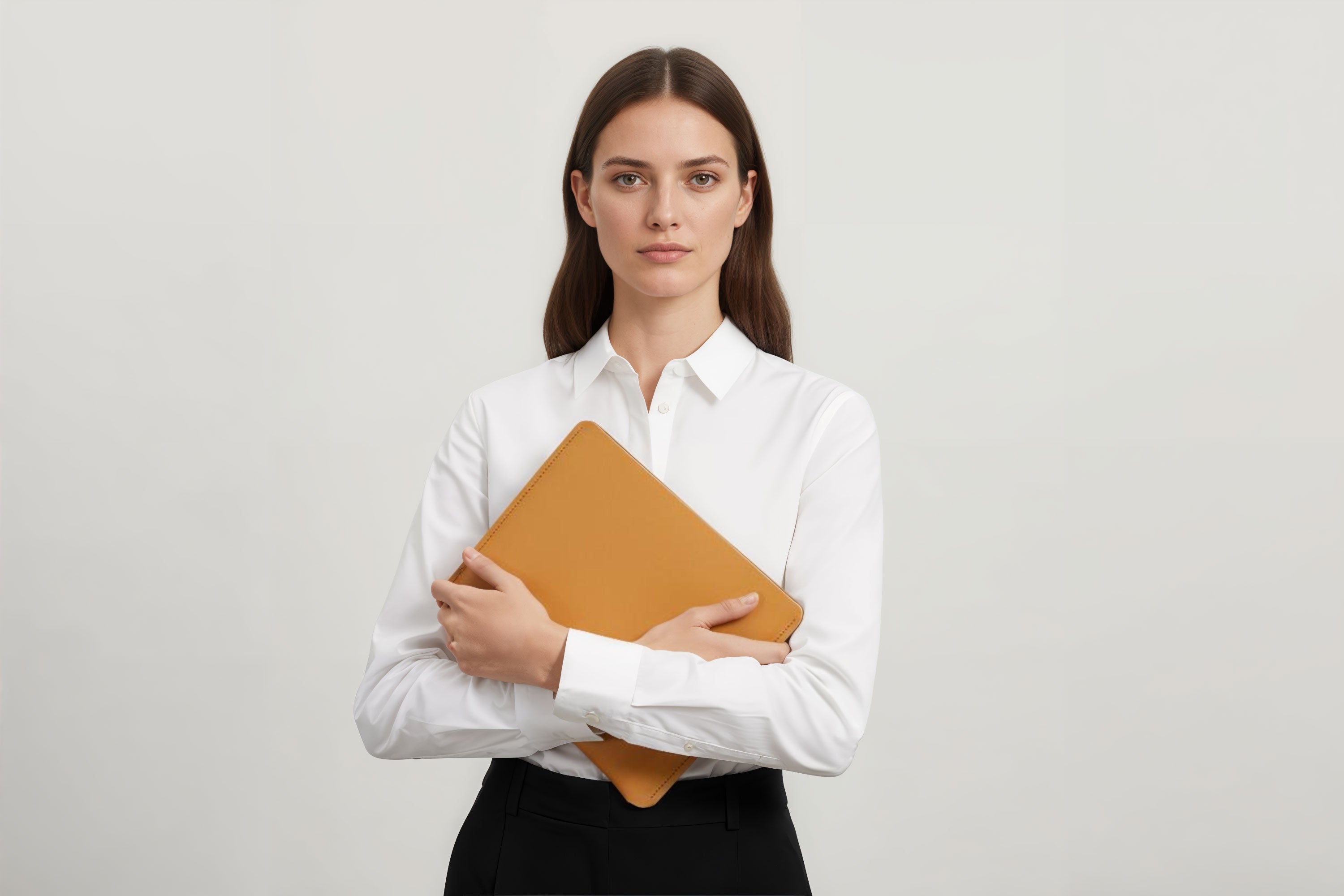 Leather Sleeve for iPad Leather Horizontal Brown On Model Minimal Design Atelier Madre Manuel Dreesmann Barcelona