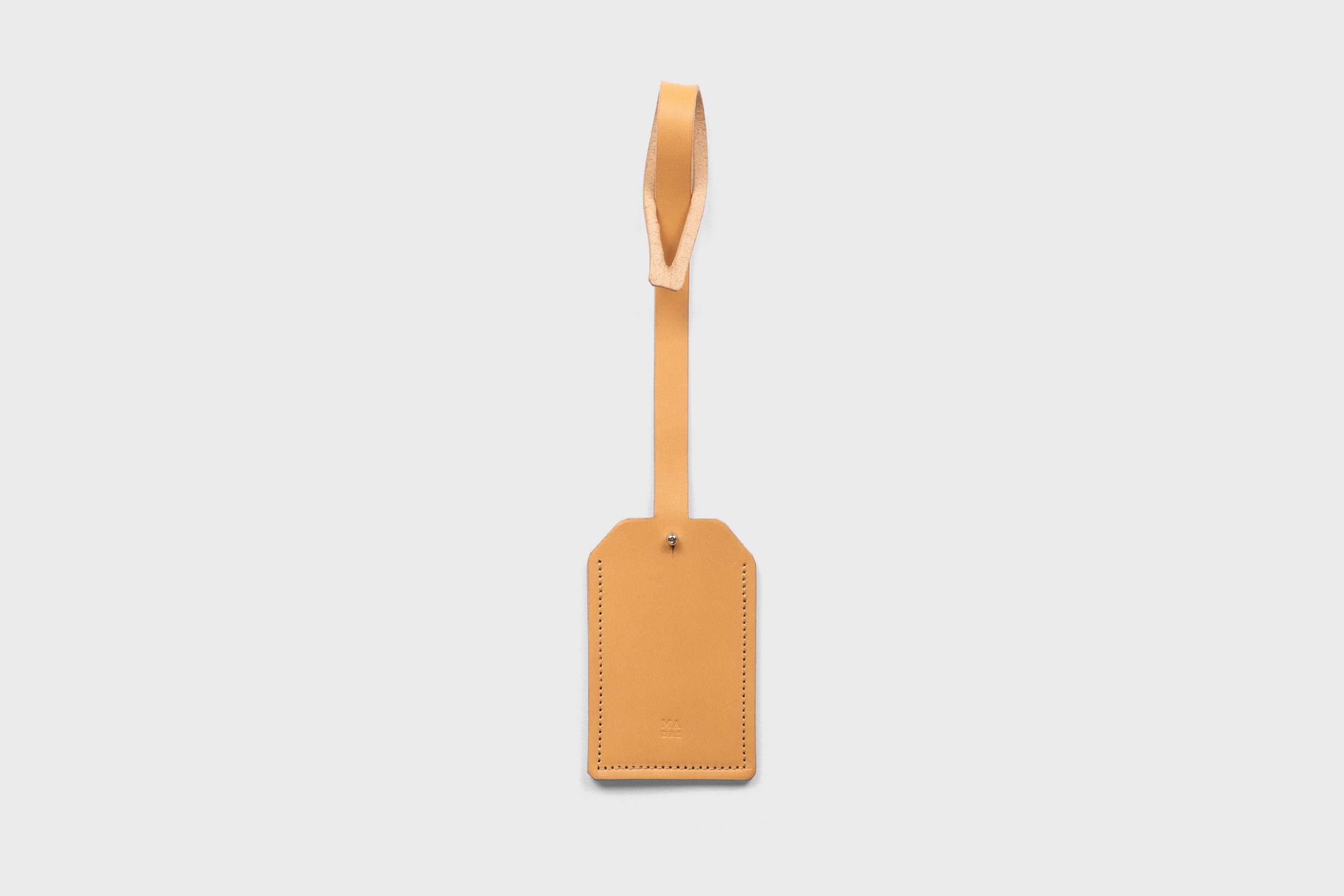 Luggage Tag Holder Leather Brown Color Premium Quality Minimalist Design Atelier Madre Manuel Dreesmann Barcelona Spain
