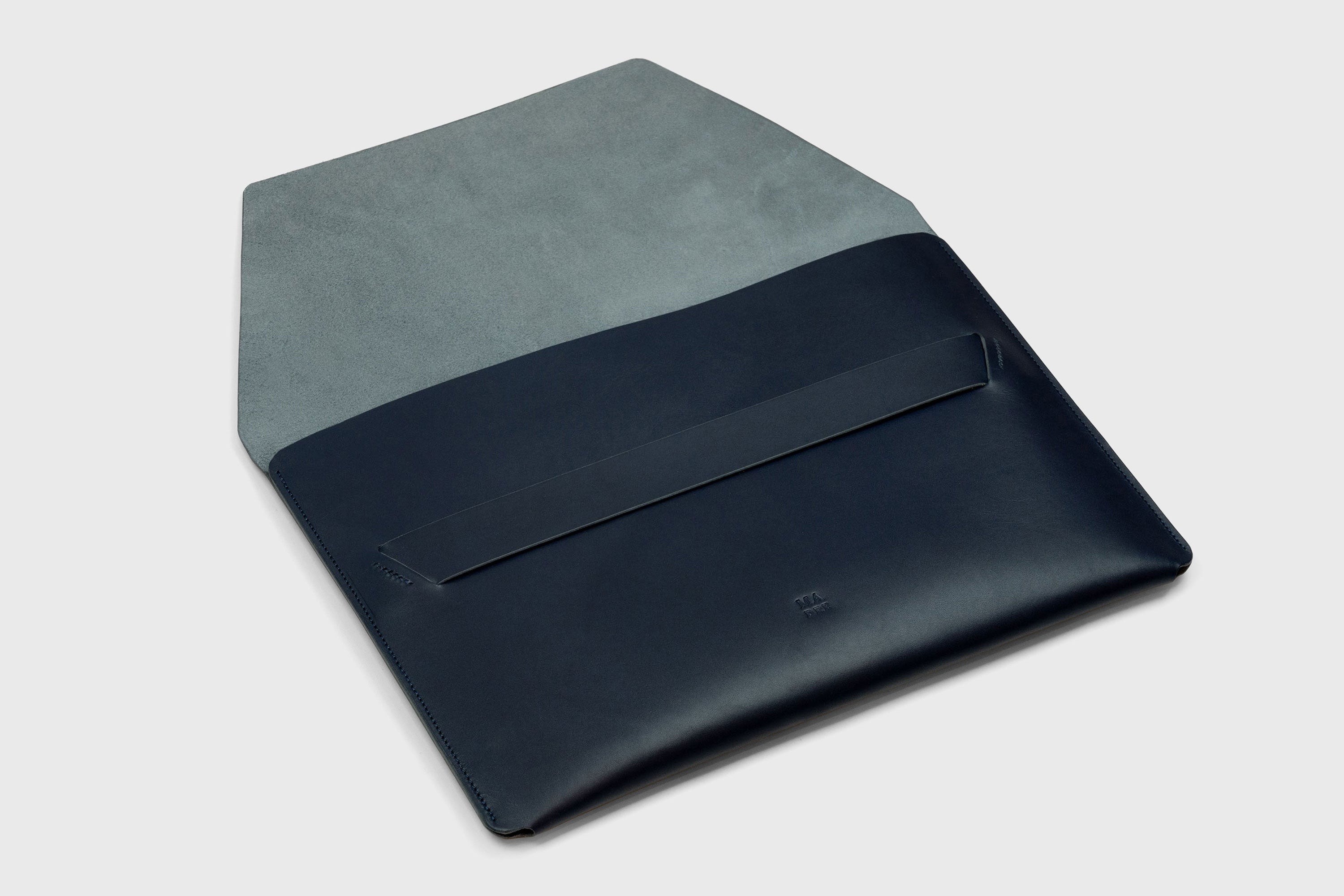 Leather Sleeve Marine Blue for MacBook Air 11 Inch Premium Minimalist Sleek Design Atelier Madre Manuel Dreesmann Barcelona Spain