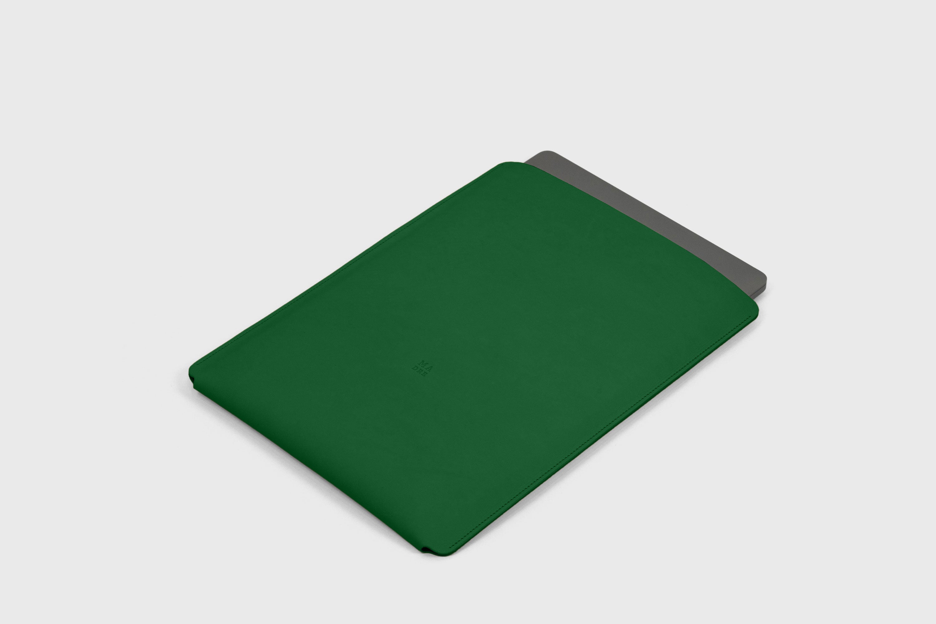 MacBook Air 15 Inch Sleeve Leather Grass Green Colour Minimalistic Design Premium Quality By Atelier Madre Manuel Dreesmann Atelier Madre Barcelona Spain