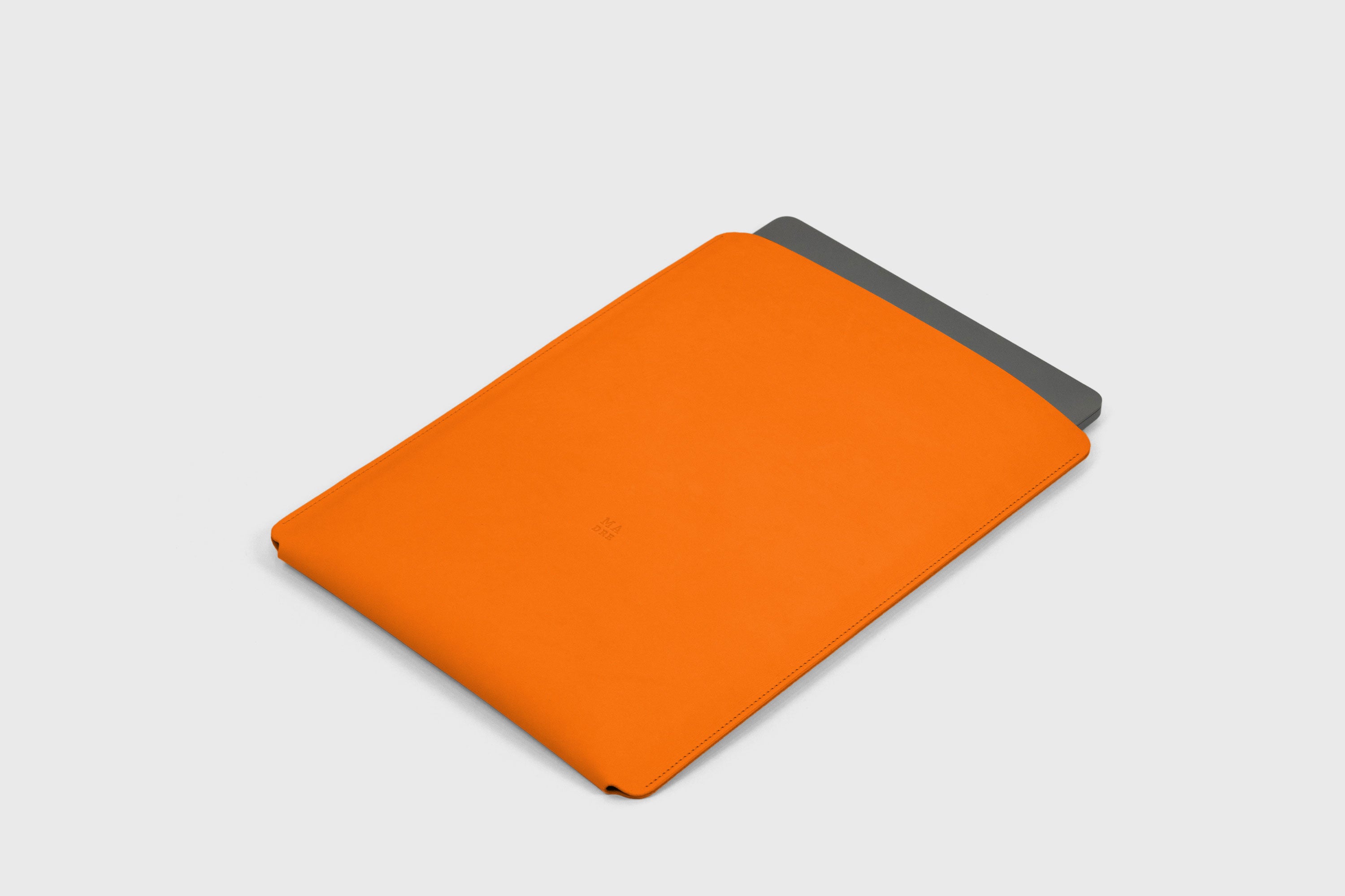 MacBook Air 15 Inch Sleeve Leather Orange Colour Minimalistic Design Premium Quality By Atelier Madre Manuel Dreesmann Atelier Madre Barcelona Spain