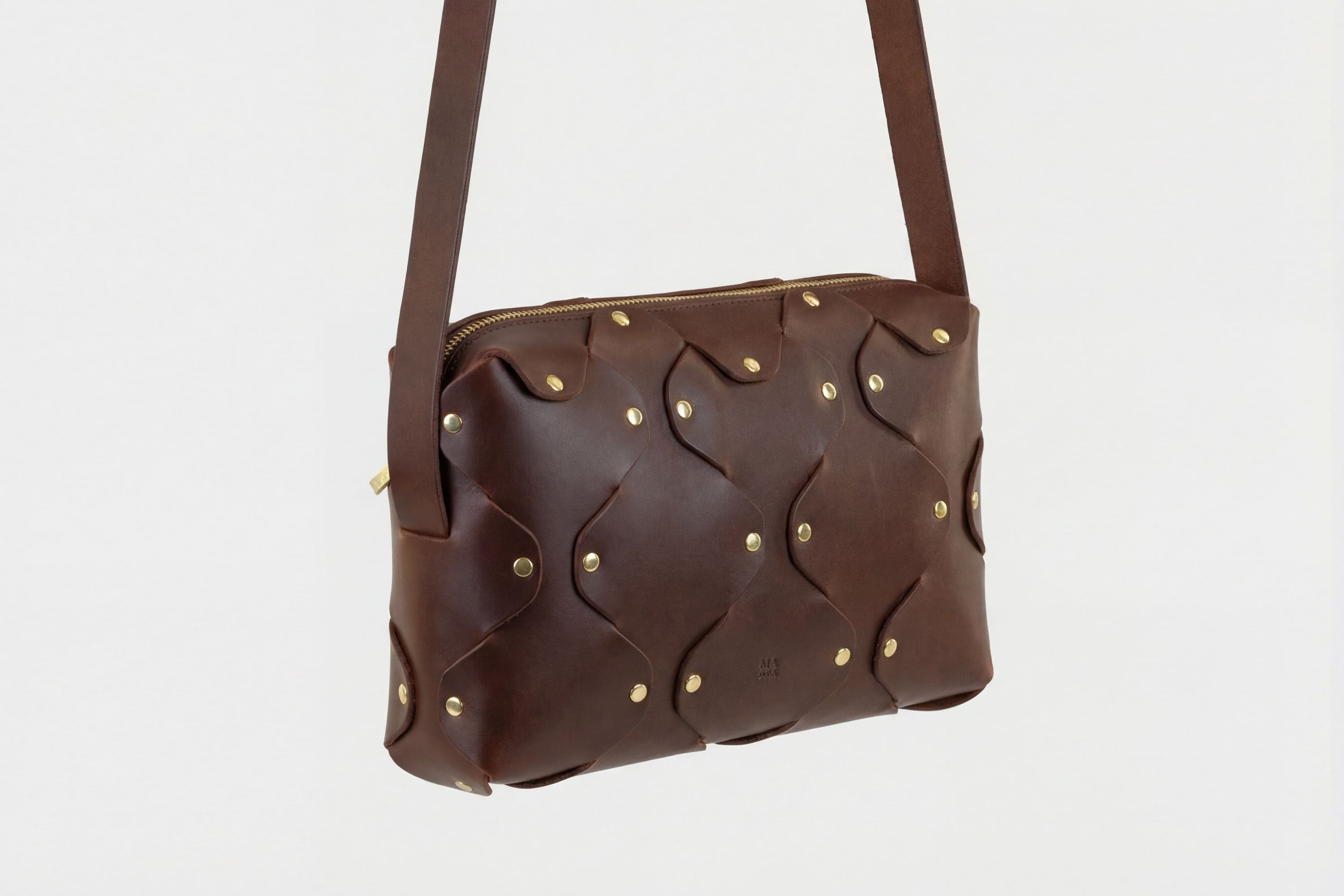 Marlin Leather Bag Dark Brown Color Quality Brass Rivet Designer Minimal Square Zipper Pouch Crossbody Handbag Clutch Shoulder Atelier Madre Manuel Dreesmann Barcelona