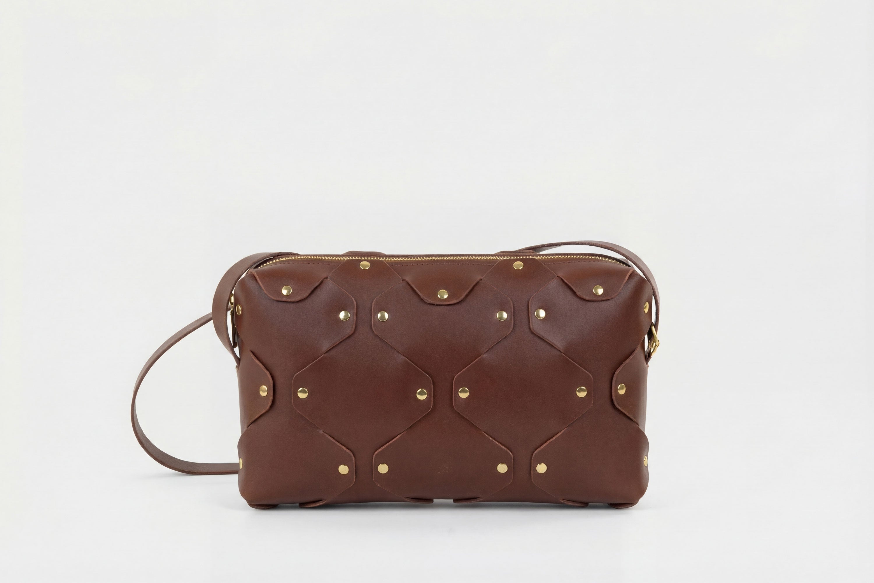 Marlin Leather Bag Dark Brown Color Quality Brass Rivet Designer Minimal Square Zipper Pouch Crossbody Handbag Clutch Shoulder Atelier Madre Manuel Dreesmann Barcelona