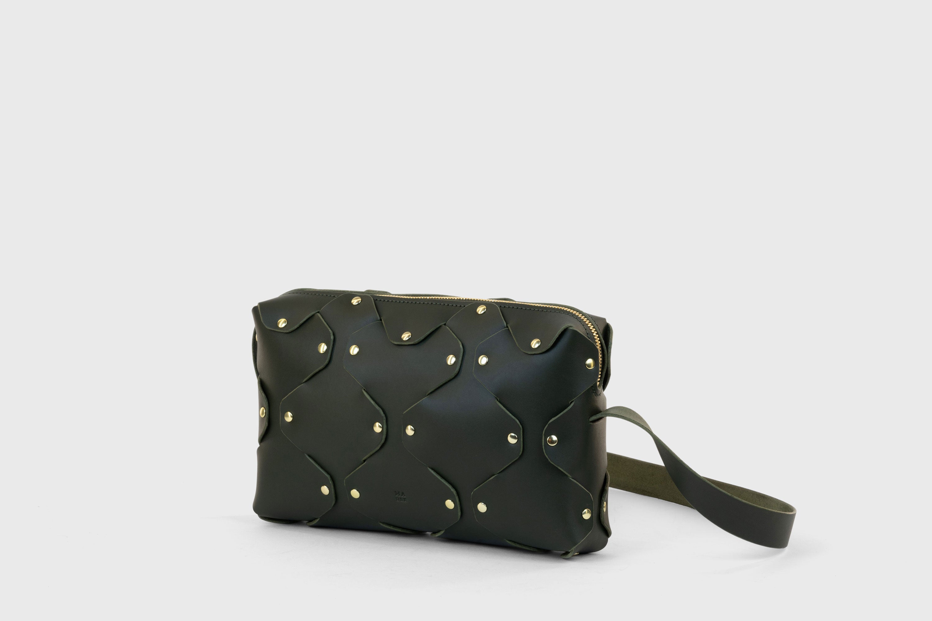 Marlin Leather Bag Dark Olive Green Color Quality Brass Rivet Designer Minimal Square Zipper Pouch Crossbody Handbag Clutch Shoulder Atelier Madre Manuel Dreesmann Barcelona