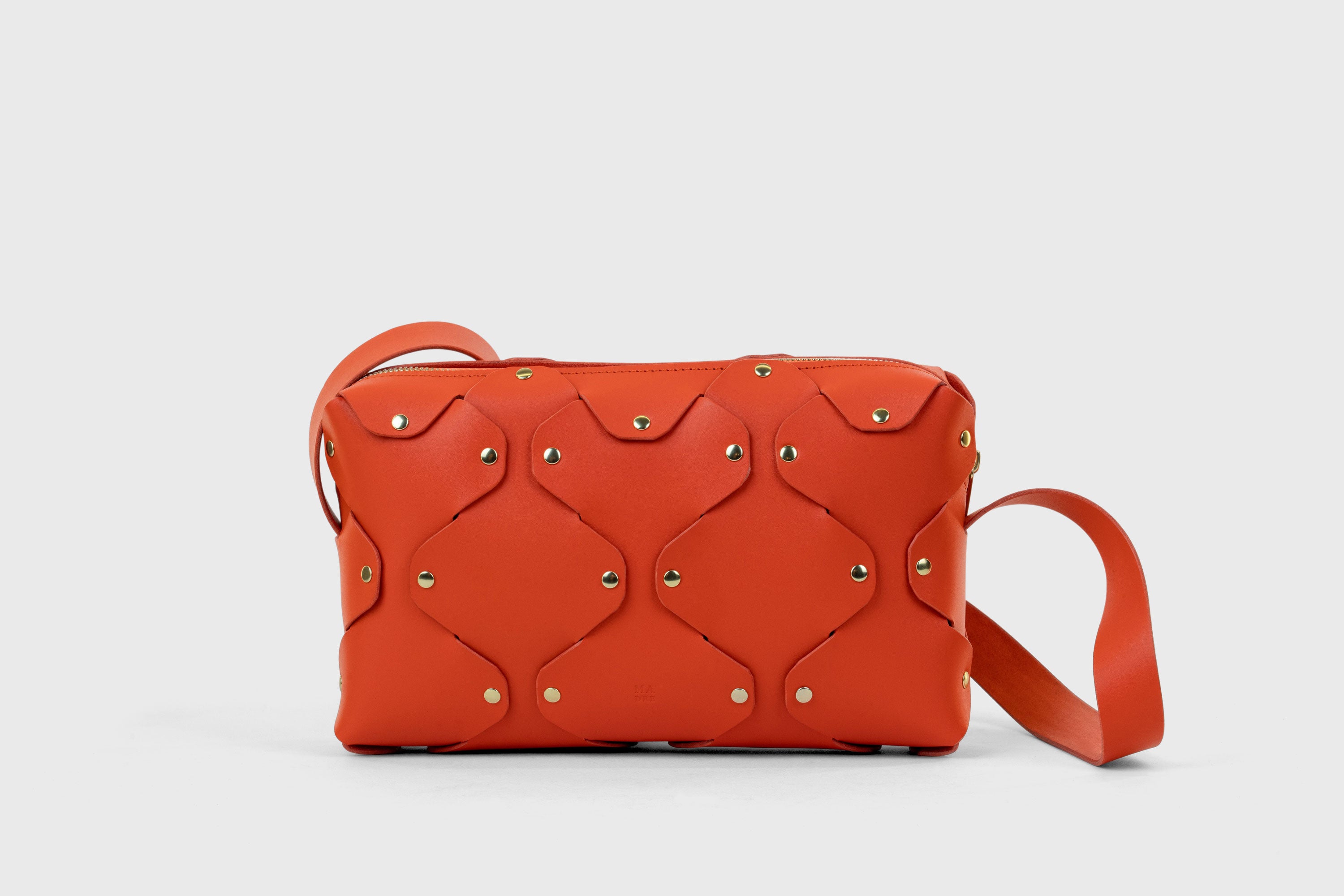 Marlin Leather Bag Dark Orange Color Quality Brass Rivet Designer Minimal Square Zipper Pouch Crossbody Handbag Clutch Shoulder Atelier Madre Manuel Dreesmann Barcelona