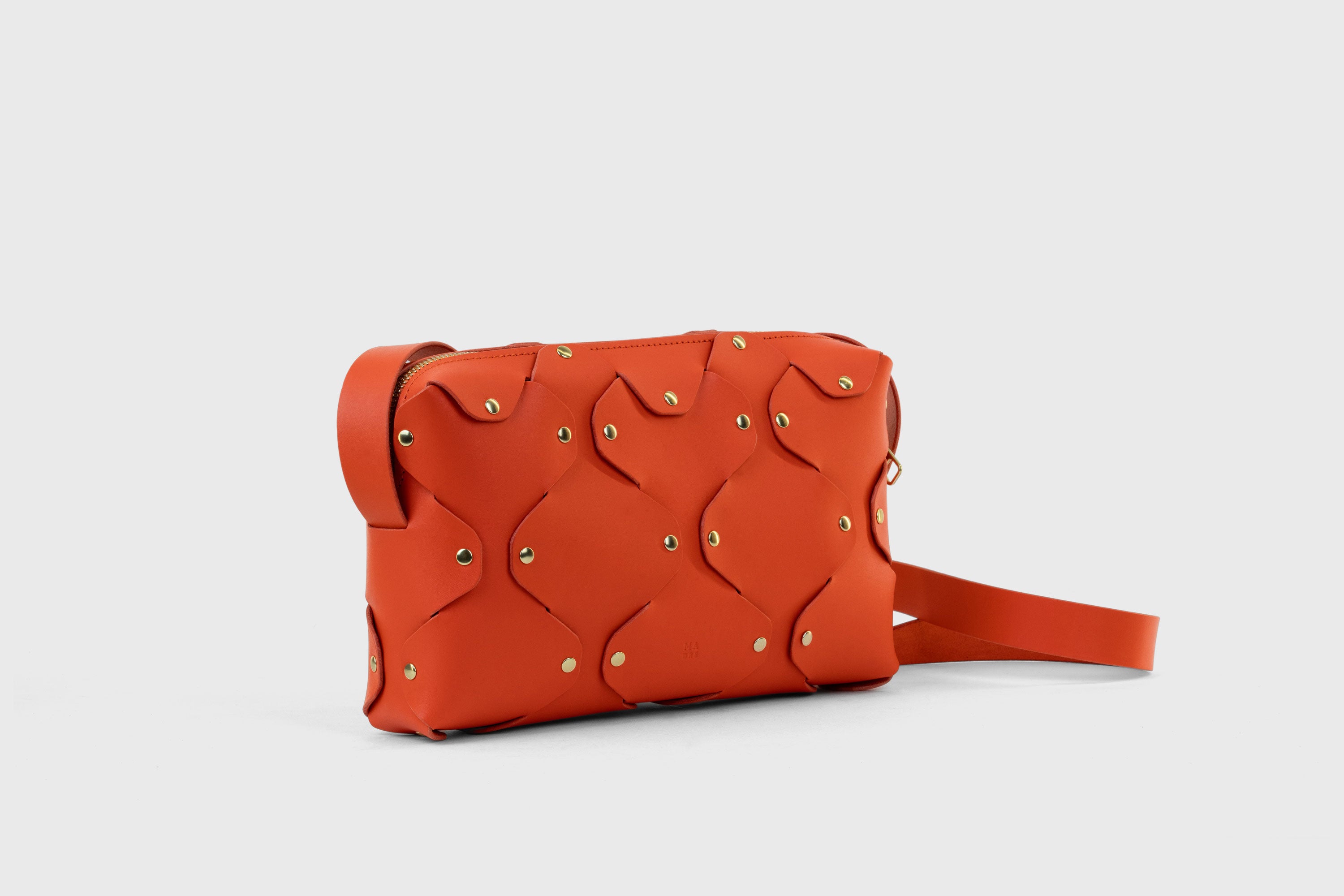 Marlin Leather Bag Dark Orange Color Quality Brass Rivet Designer Minimal Square Zipper Pouch Crossbody Handbag Clutch Shoulder Atelier Madre Manuel Dreesmann Barcelona