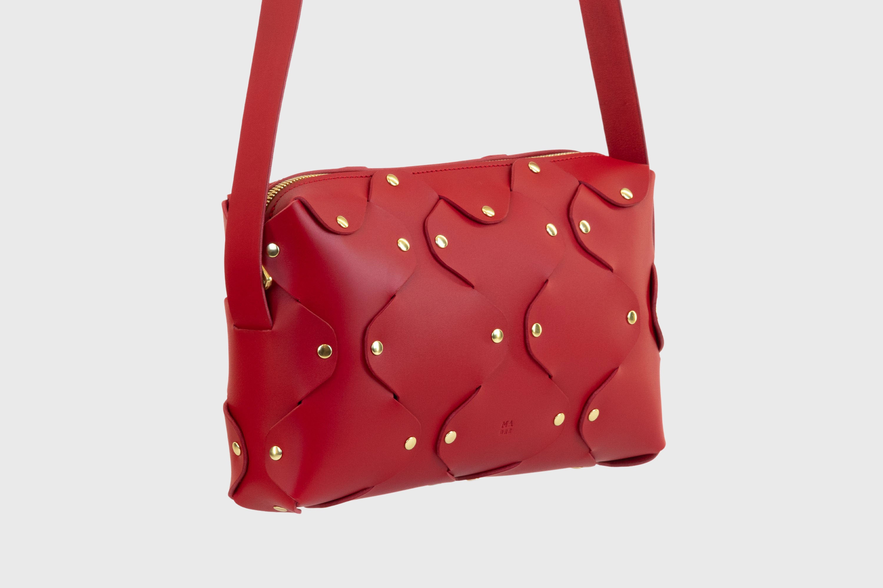 Marlin Leather Bag Red Color Quality Brass Rivet Designer Minimal Square Zipper Pouch Crossbody Handbag Clutch Shoulder Atelier Madre Manuel Dreesmann Barcelona