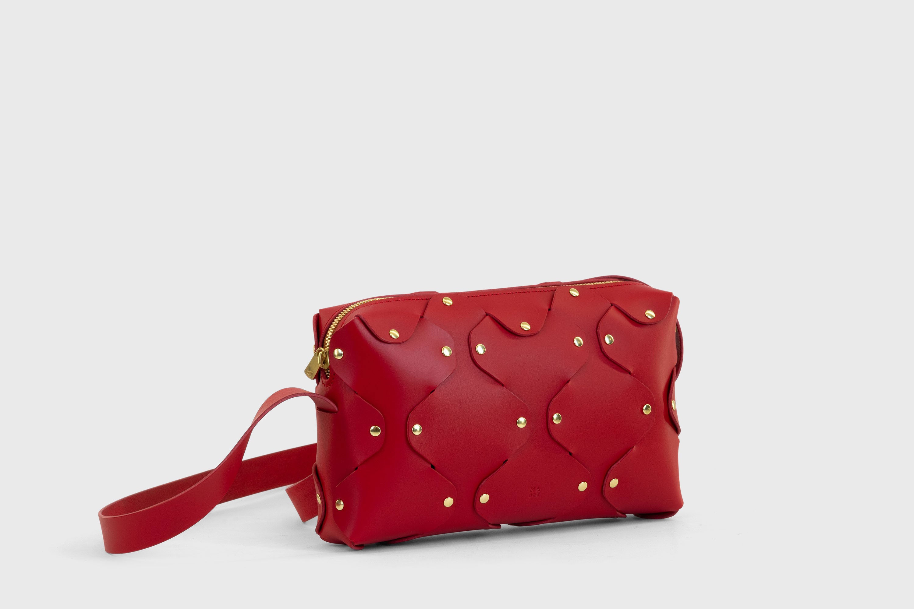 Marlin Leather Bag Red Color Quality Brass Rivet Designer Minimal Square Zipper Pouch Crossbody Handbag Clutch Shoulder Atelier Madre Manuel Dreesmann Barcelona