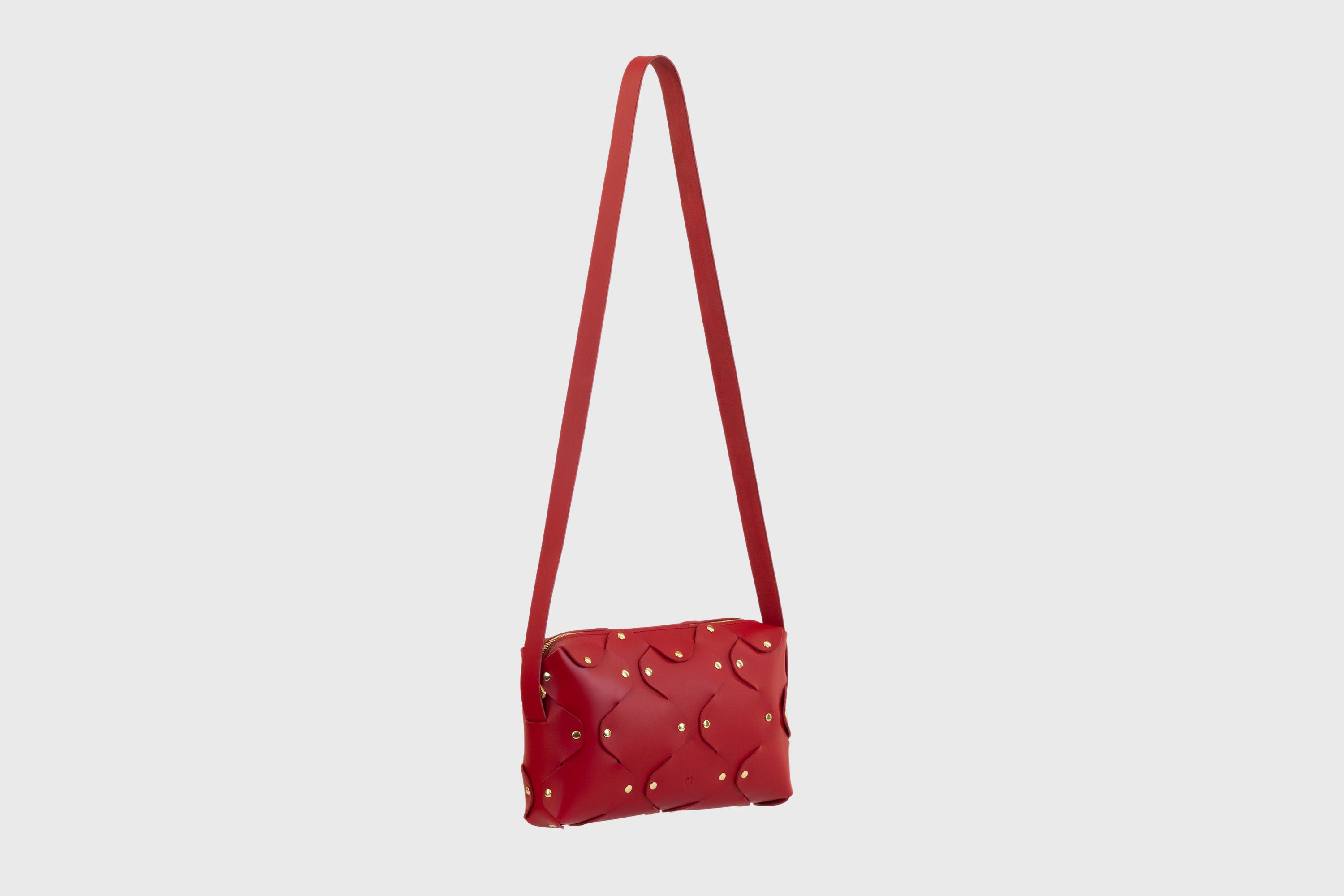 Marlin Leather Bag Red Color Quality Brass Rivet Designer Minimal Square Zipper Pouch Crossbody Handbag Clutch Shoulder Atelier Madre Manuel Dreesmann Barcelona