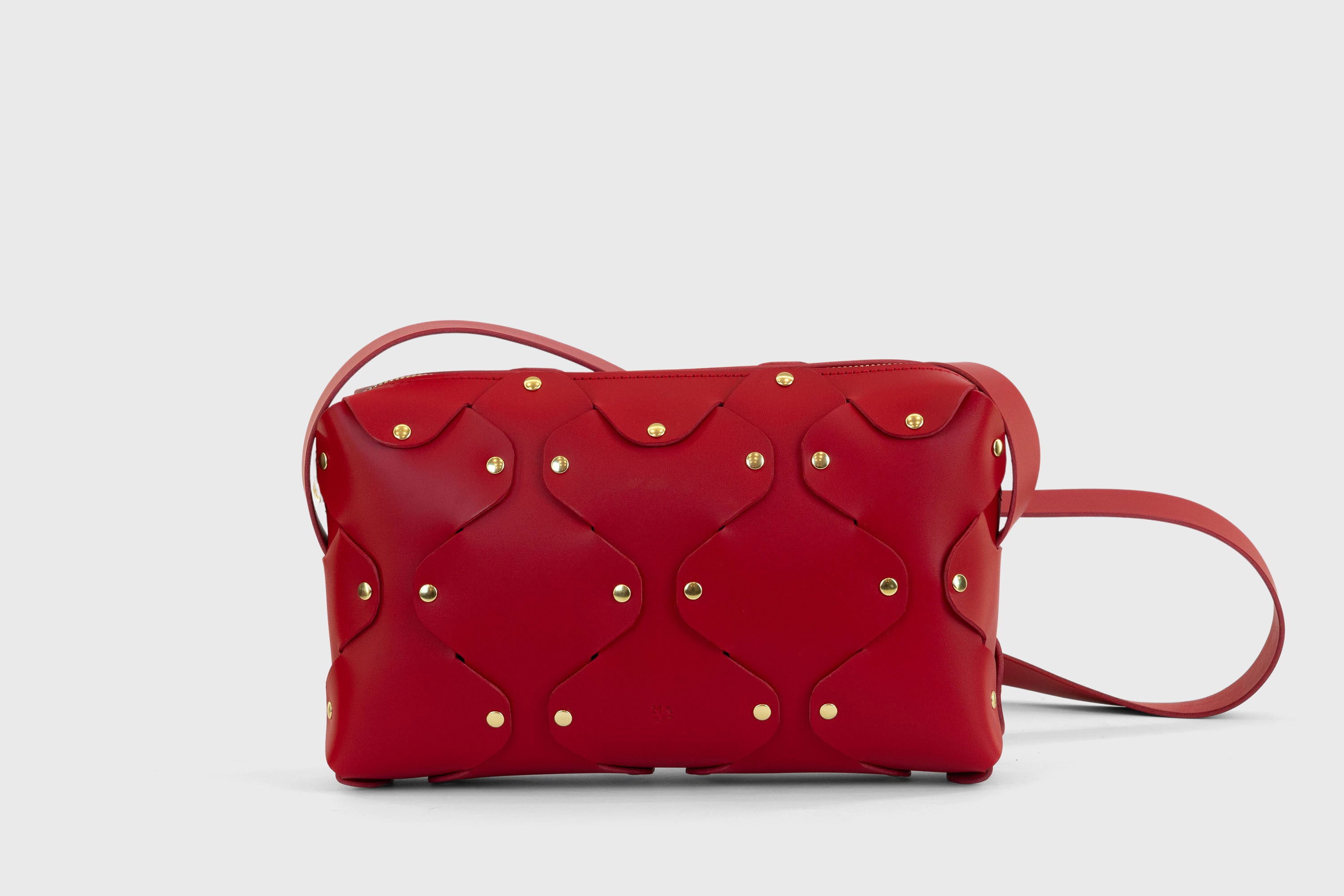 Marlin Leather Bag Red Color Quality Brass Rivet Designer Minimal Square Zipper Pouch Crossbody Handbag Clutch Shoulder Atelier Madre Manuel Dreesmann Barcelona