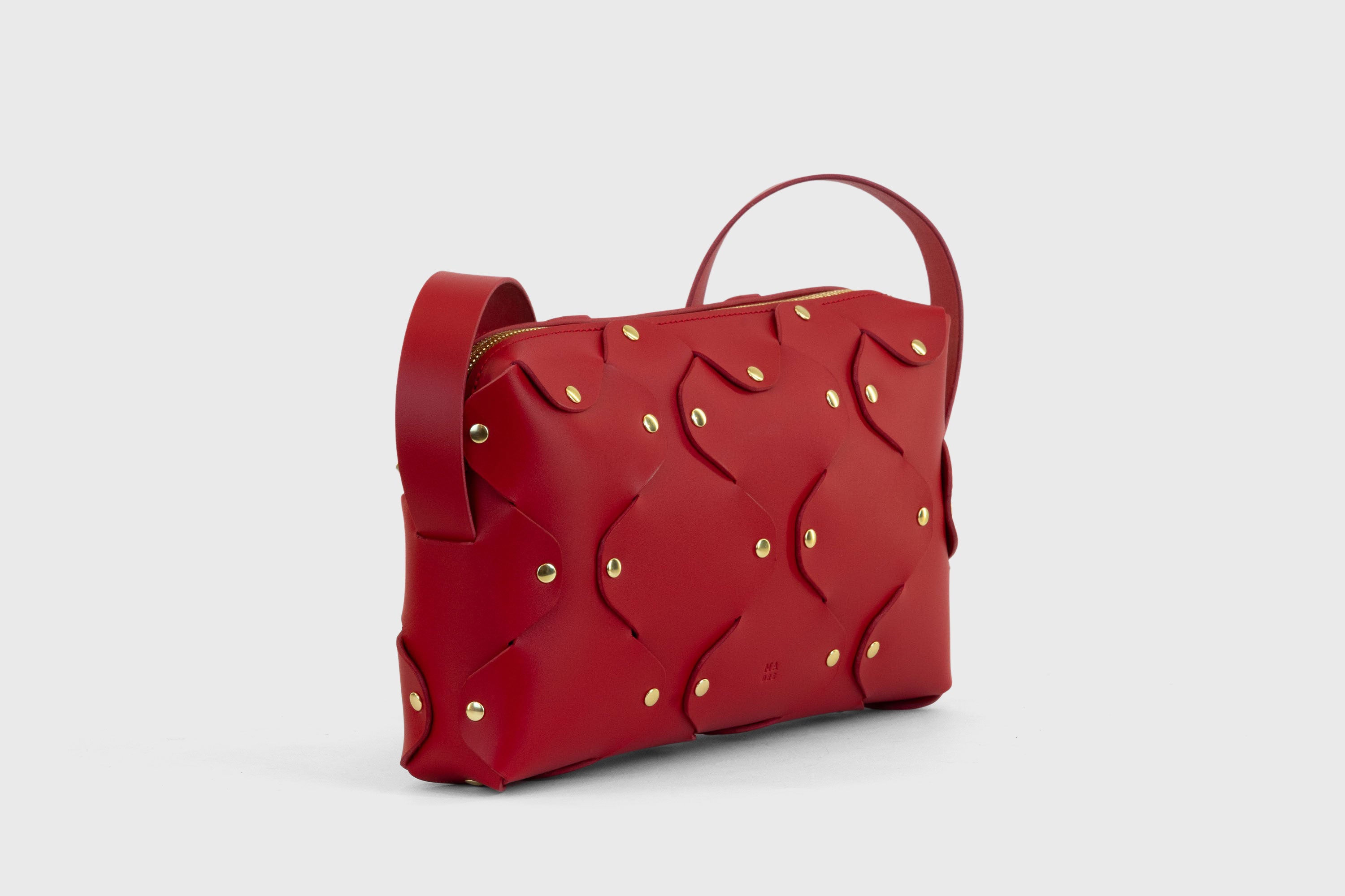 Marlin Leather Bag Red Color Quality Brass Rivet Designer Minimal Square Zipper Pouch Crossbody Handbag Clutch Shoulder Atelier Madre Manuel Dreesmann Barcelona