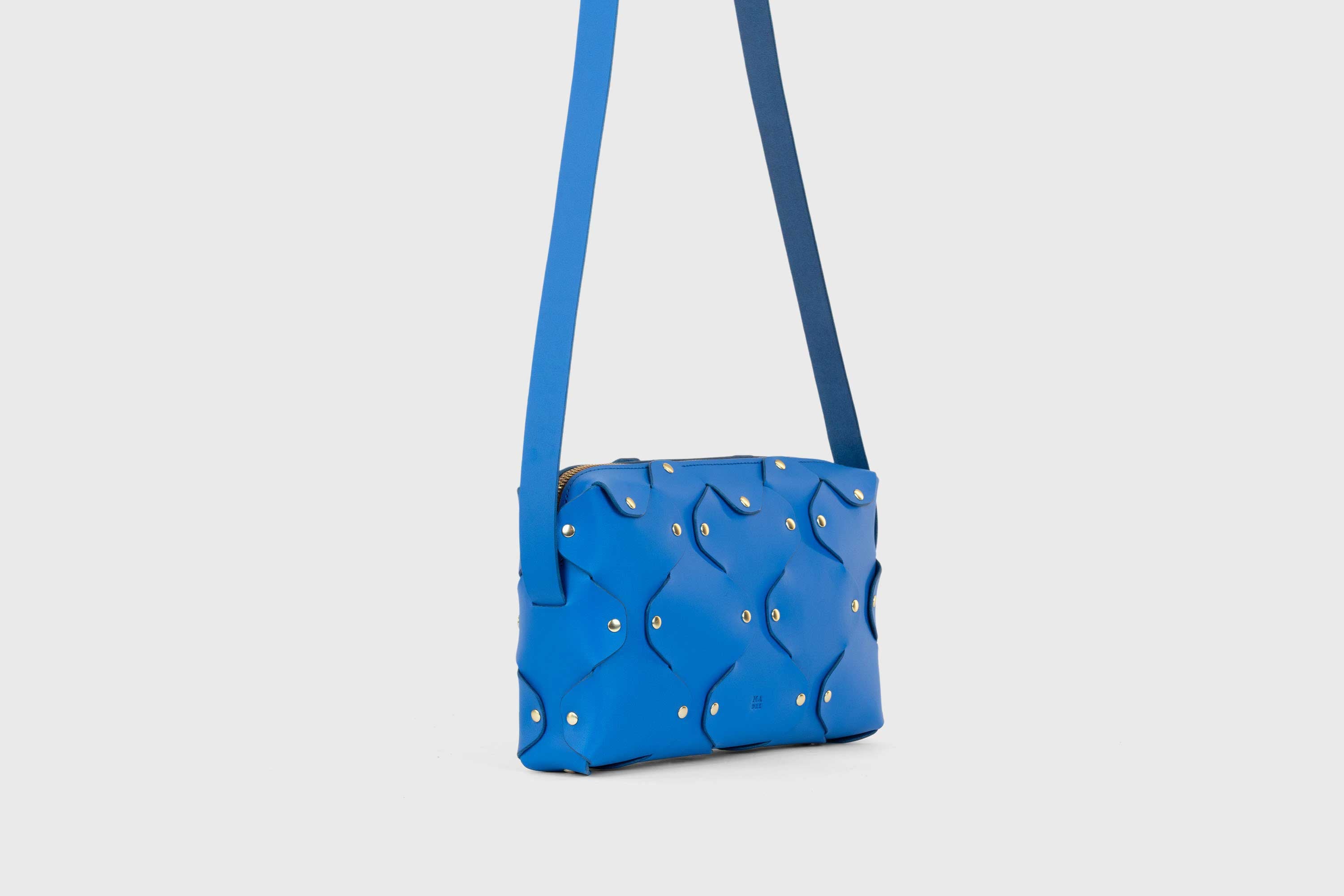 Marlin Leather Bag Royal Blue Color Quality Brass Rivet Designer Minimal Square Zipper Pouch Crossbody Handbag Clutch Shoulder Atelier Madre Manuel Dreesmann Barcelona