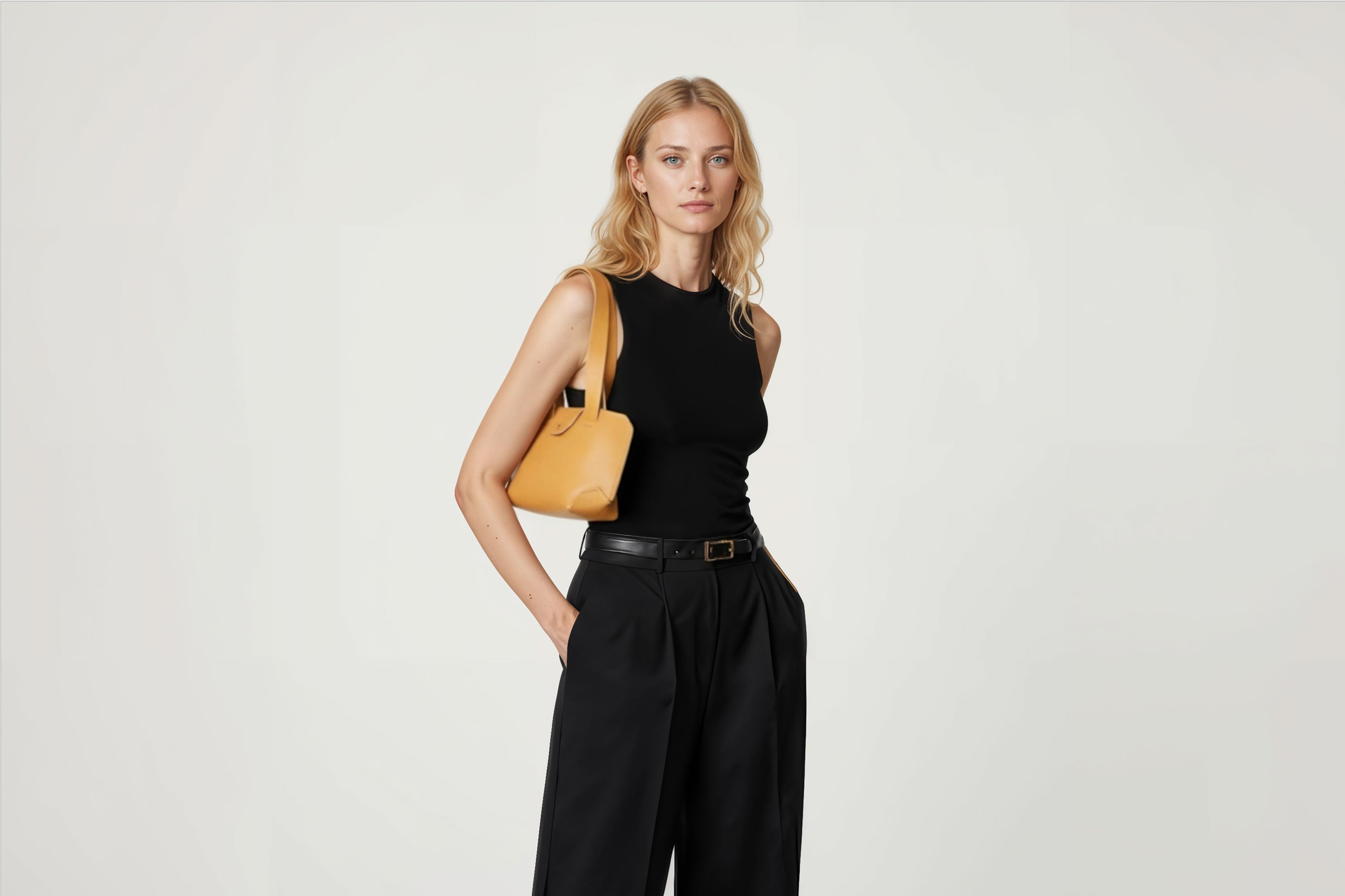 Medium Tote Bag Brown Color On Woman Model Leather Premium Quality Minimalist Modern Design Atelier Madre Manuel Dreesmann Barcelona Spain