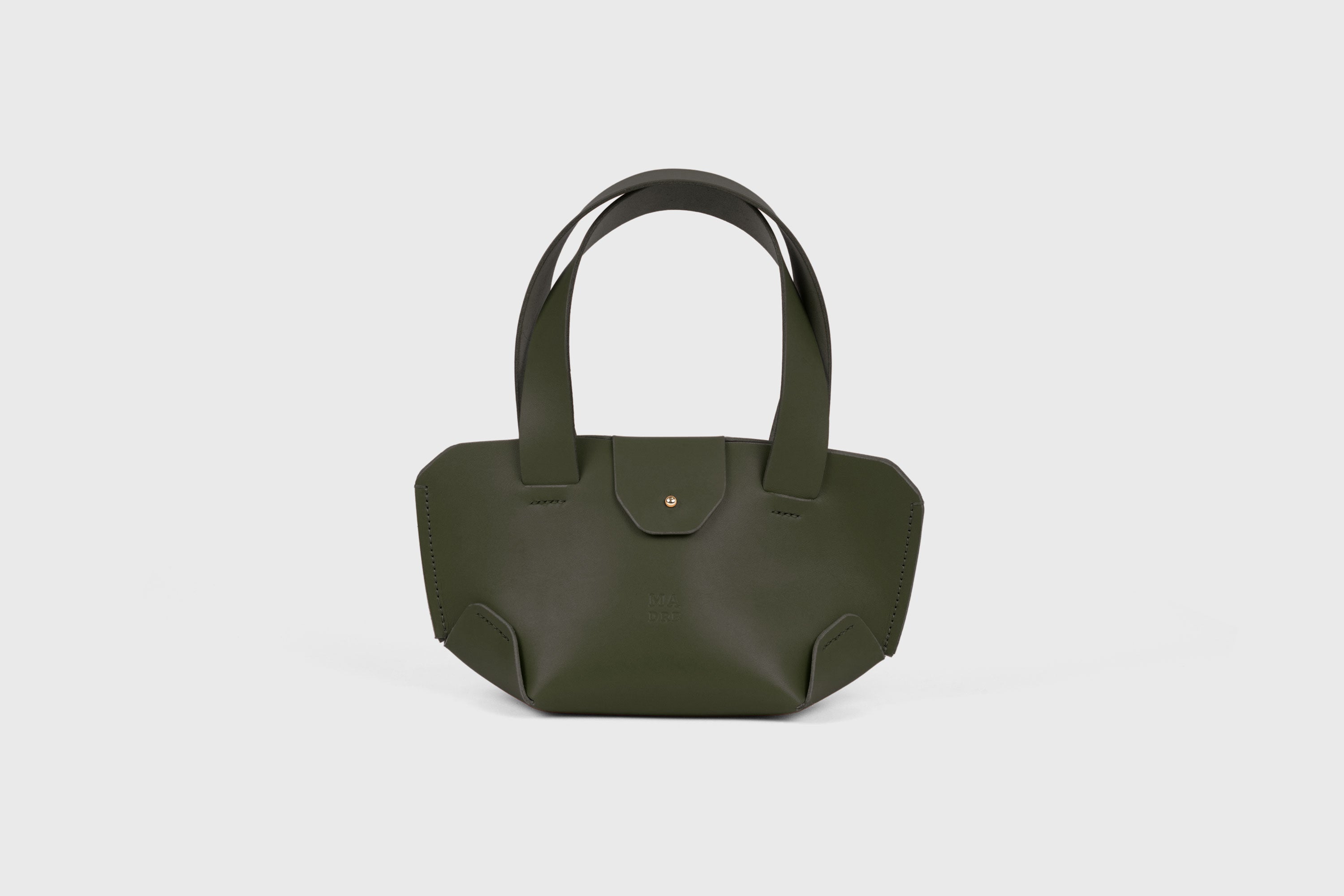 Mini Tote Bag Olive Green Color Leather Handbag Small Modern Minimalist Design Premium Quality Atelier Madre Manuel Dreesmann Barcelona Spain