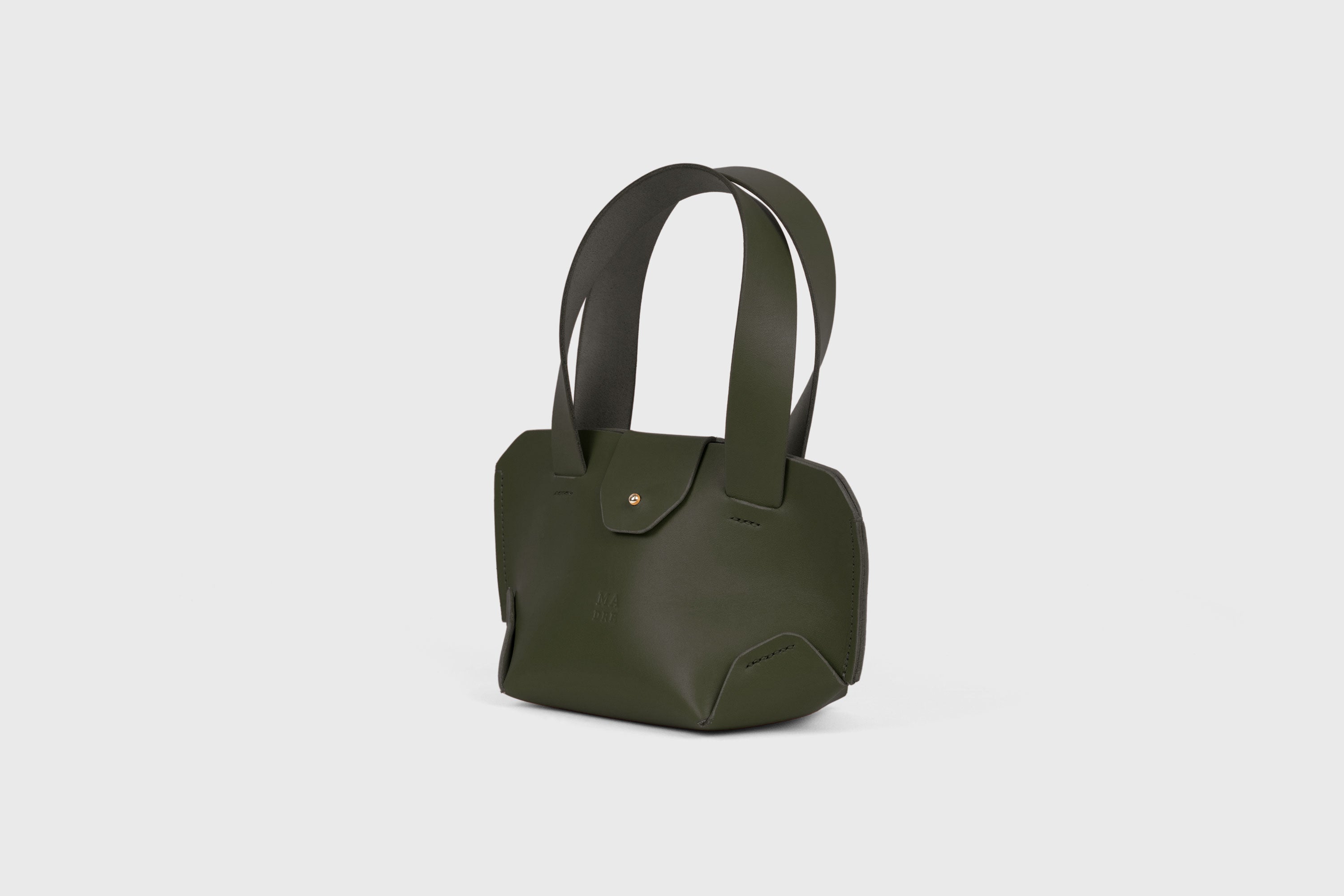 Mini Tote Bag Olive Green Color Leather Handbag Small Modern Minimalist Design Premium Quality Atelier Madre Manuel Dreesmann Barcelona Spain