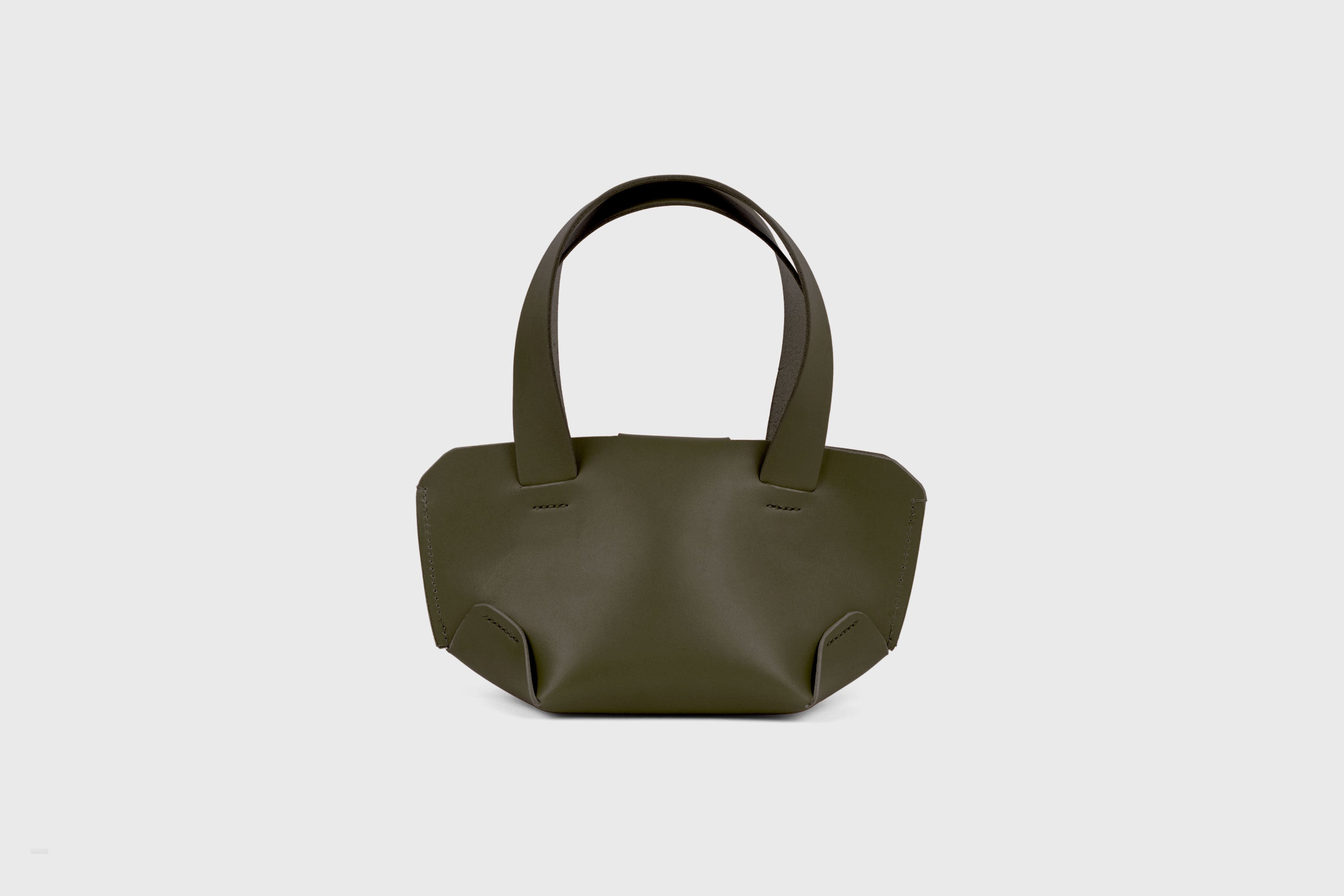 Mini Tote Bag In Olive Green Color In Vegetable Tanned Leather Bag With A Flap In Minimalistic Design Atelier Madre Manuel Dreesmann 