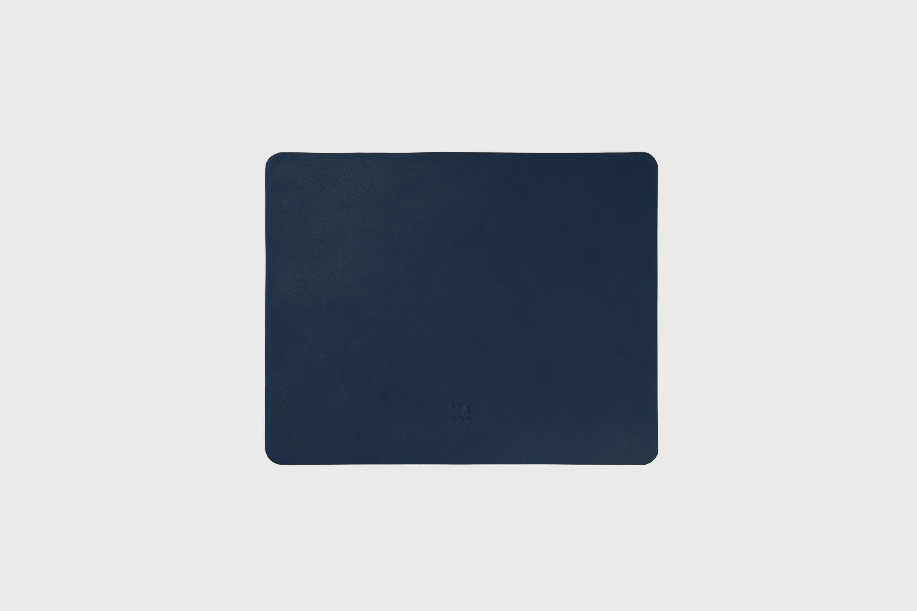 Mouse Pad Small Marine Blue Leather Vegetable Tanned Full Grain Leather Minimalistic Modern Design Premium Quality Handmade Performance Atelier Madre Manuel Dreesmann Barcelona Spain