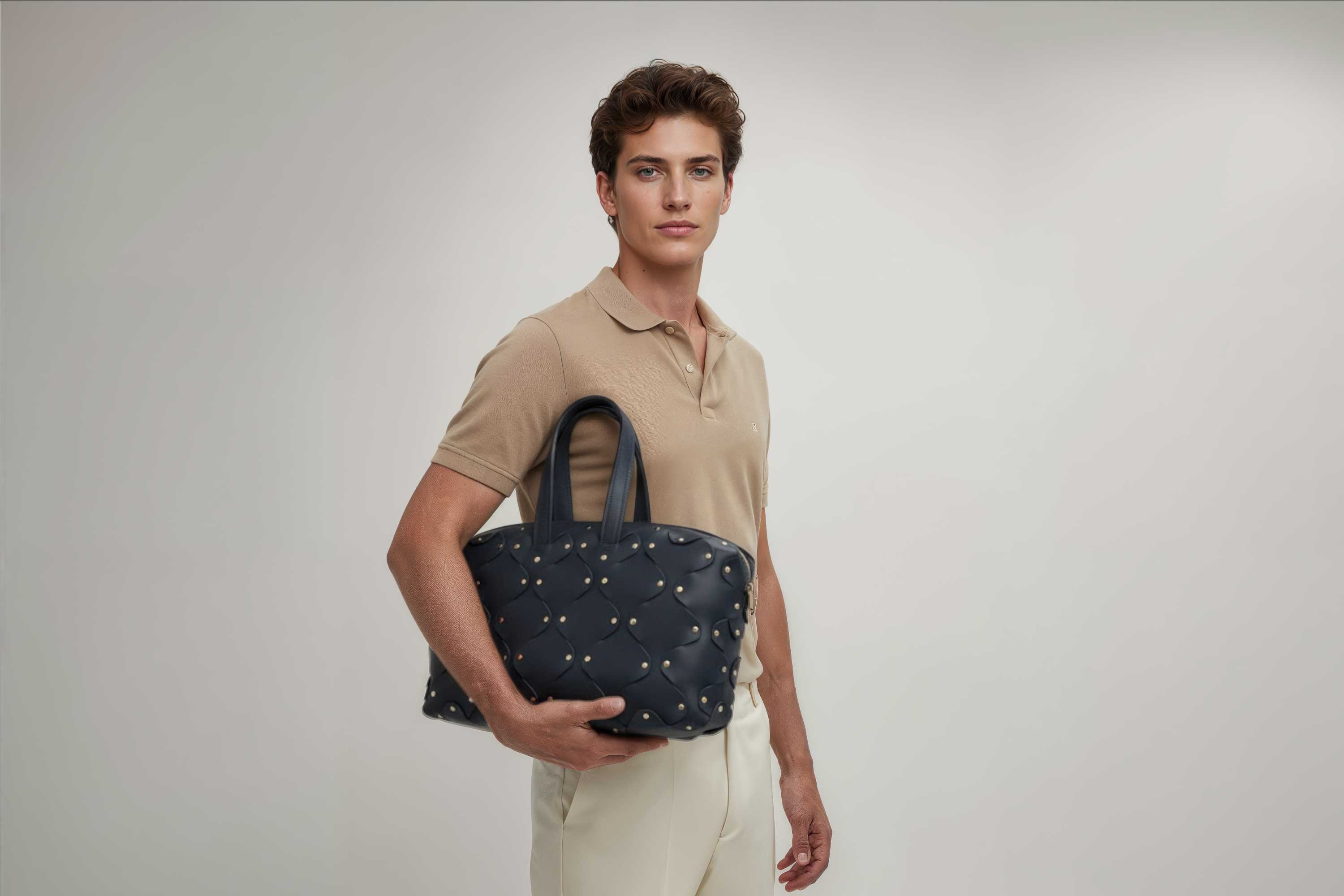 Nauto Leather Bag Marine Blue Color Vegetable Tanned Full Grain Spain Brass Rivets Design Minimalist Modern Big Travel Zipper Office Handbag Atelier Madre Manuel Dreesmann Barcelona