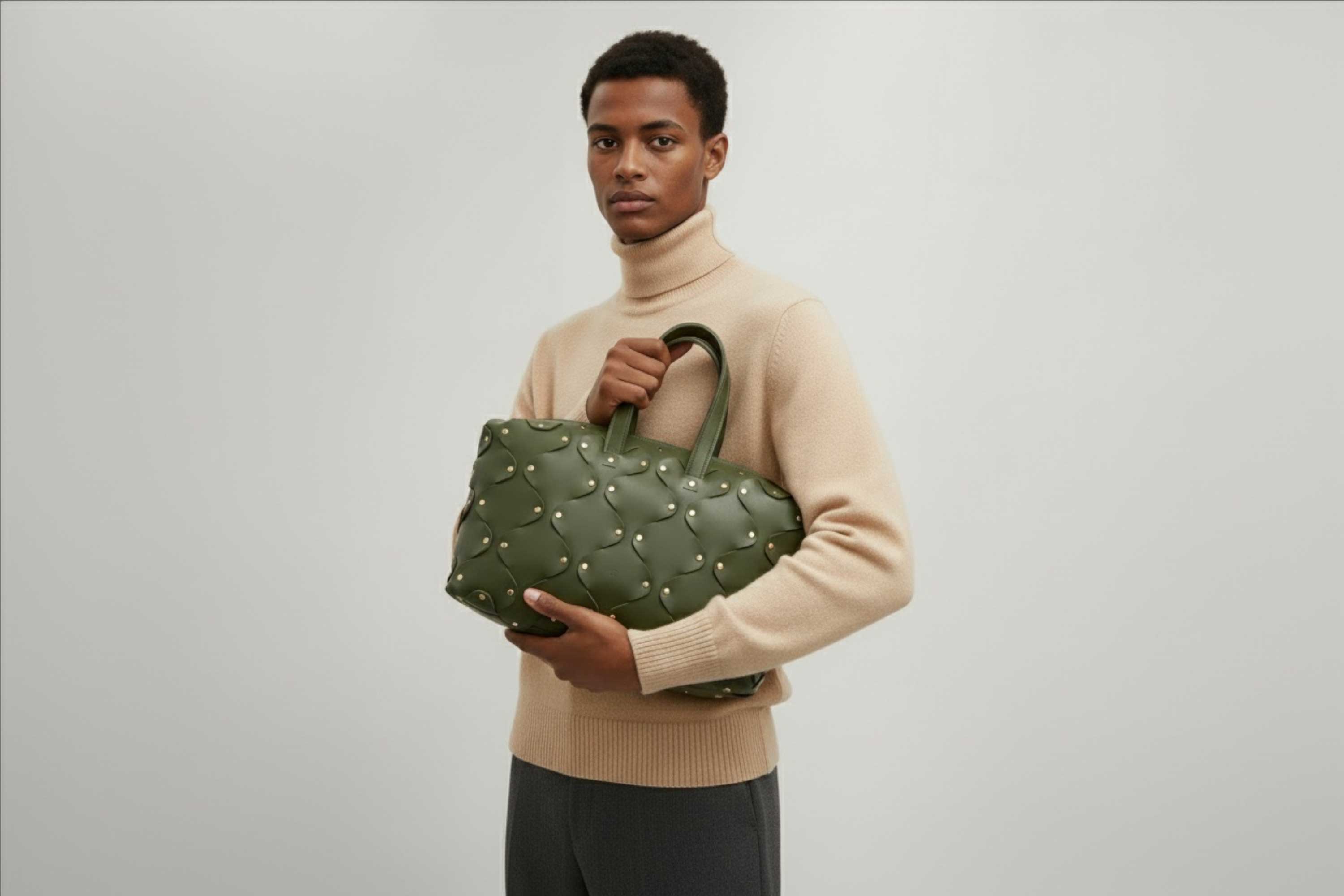 Nauto Leather Olive Green Color Vegetable Tanned Full Grain Spain Brass Rivets Design Minimalist Modern Big Travel Zipper Office Handbag Atelier Madre Manuel Dreesmann Barcelona