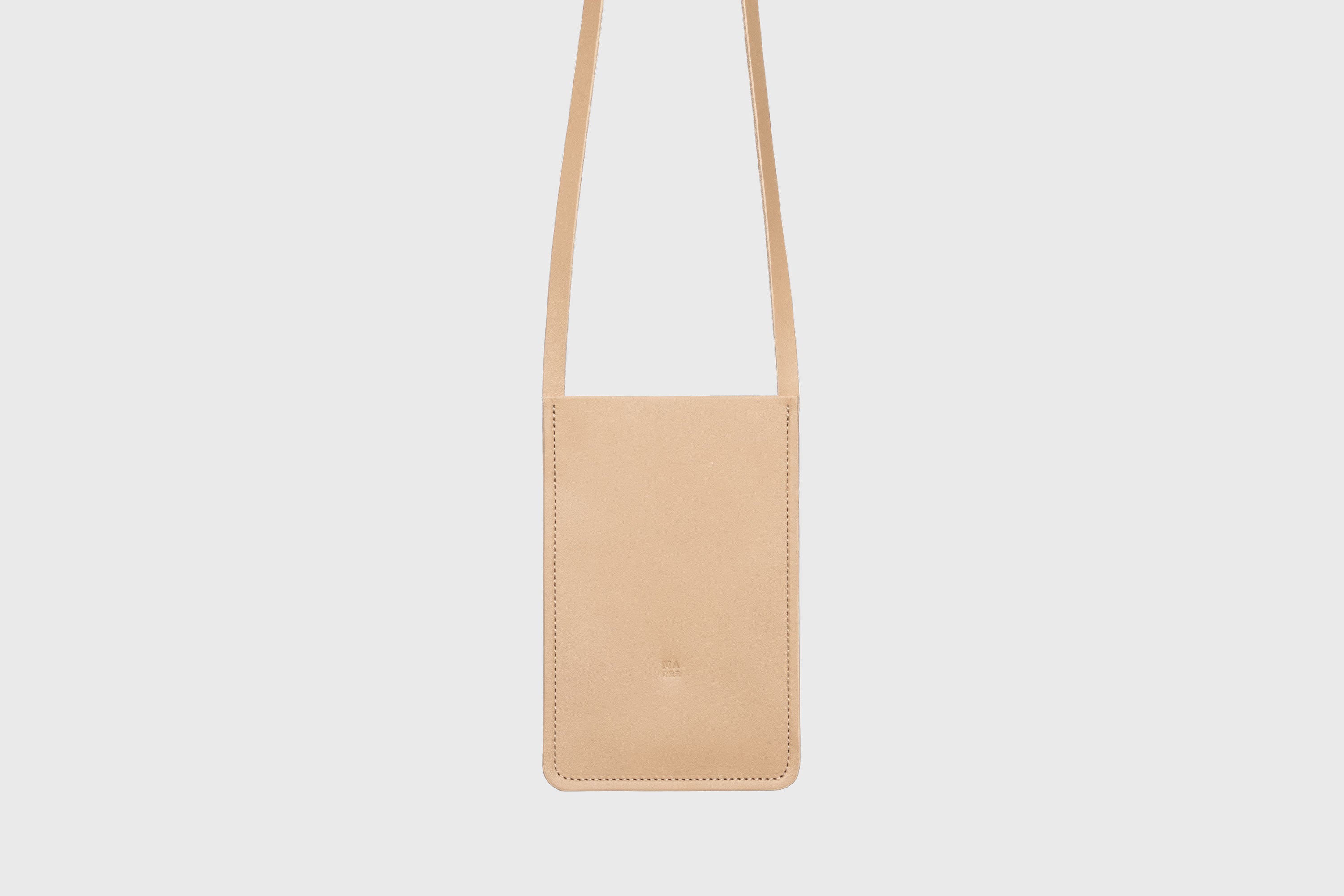 Neck Pouch Leather In Natural Color Vegetable Tanned Leather Minimalistic Design Atelier Madre Manuel Dreesmann Barcelona Spain