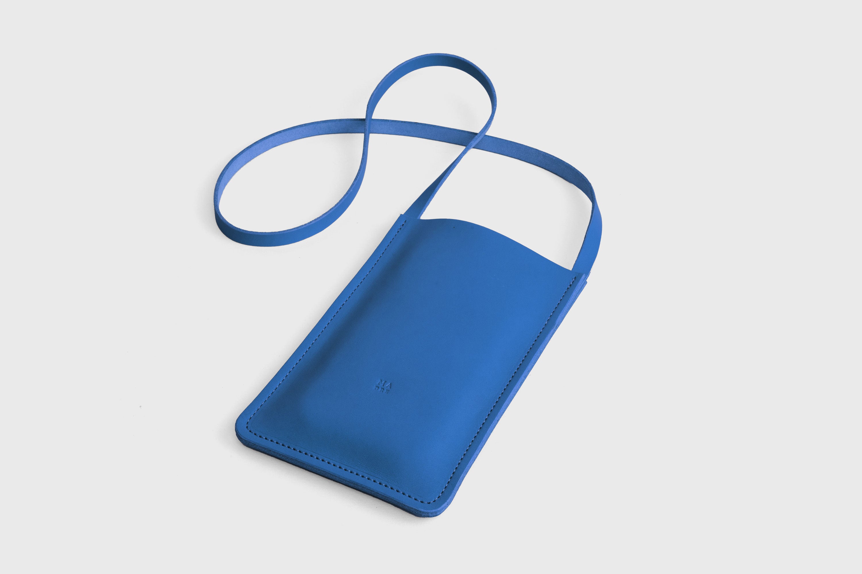 Neck Pouch Leather In Royal Blue Color Vegetable Tanned Leather Minimalistic Design Atelier Madre Manuel Dreesmann Barcelona Spain