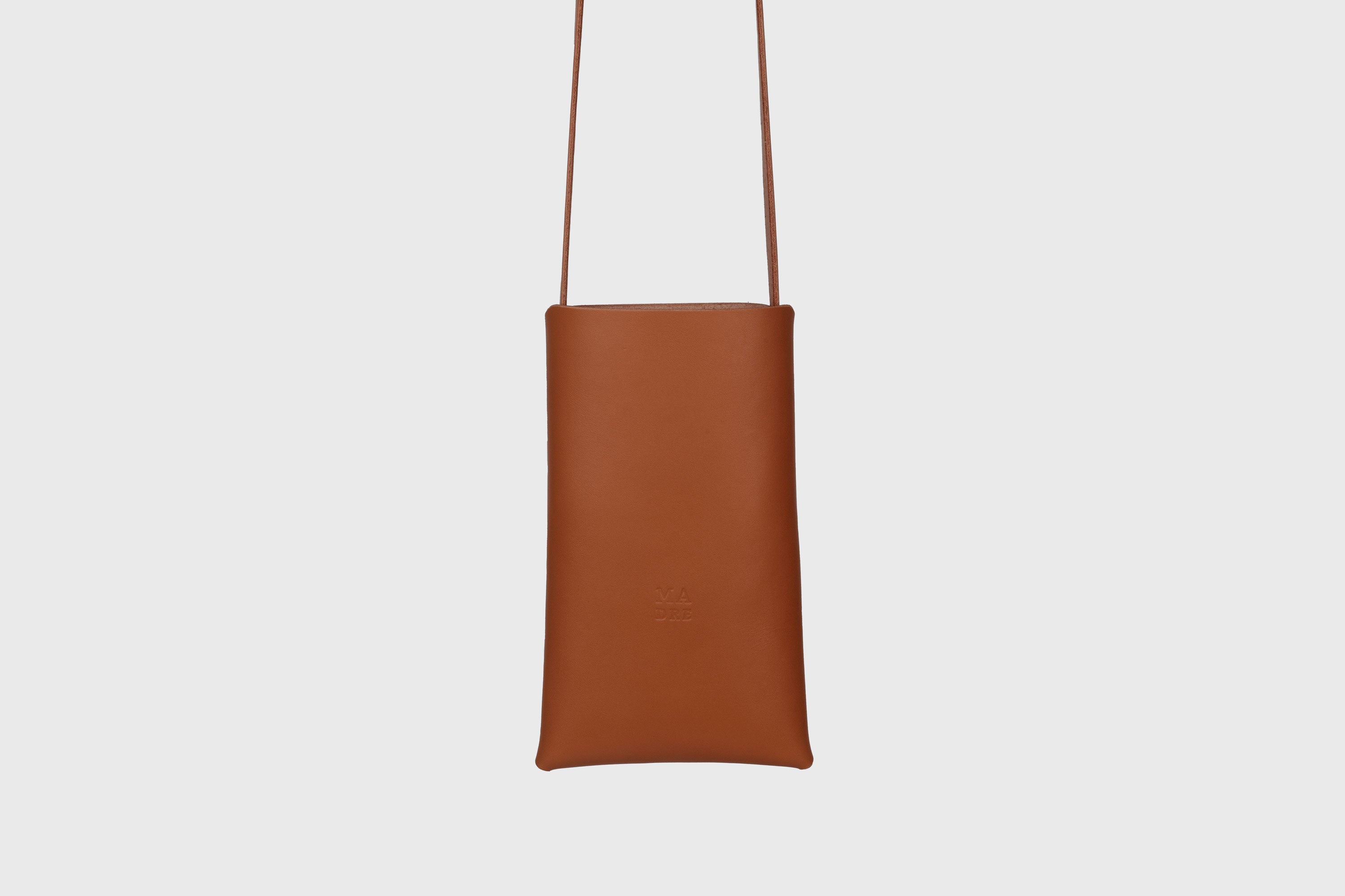 Neck Pouch Wide In Dark Brown Leather In Vegetable Tanned Leather Minimalistic Design With Rivets Atelier Madre Manuel Dreesmann Barcelona Spain
