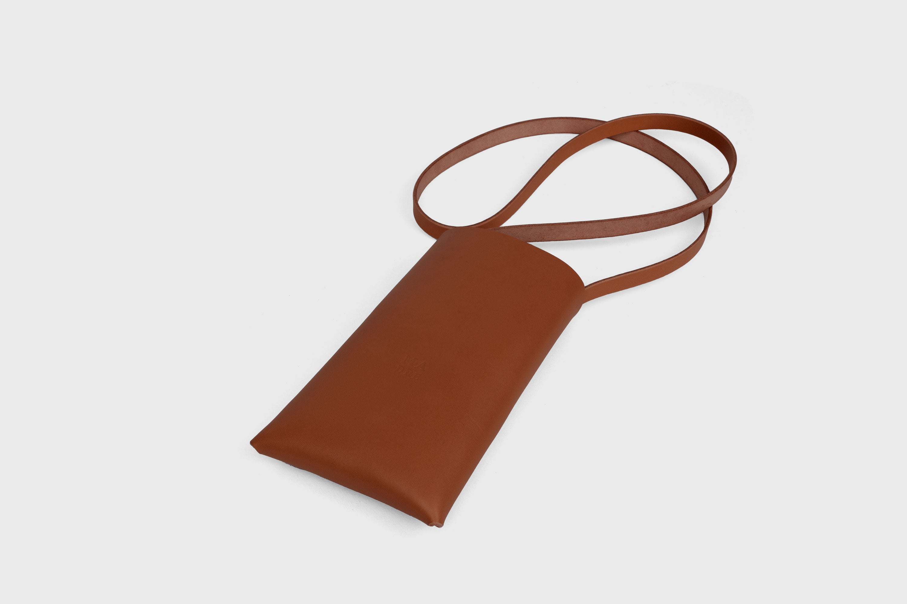 Neck Pouch Wide In Dark Brown Leather In Vegetable Tanned Leather Minimalistic Design With Rivets Atelier Madre Manuel Dreesmann Barcelona Spain