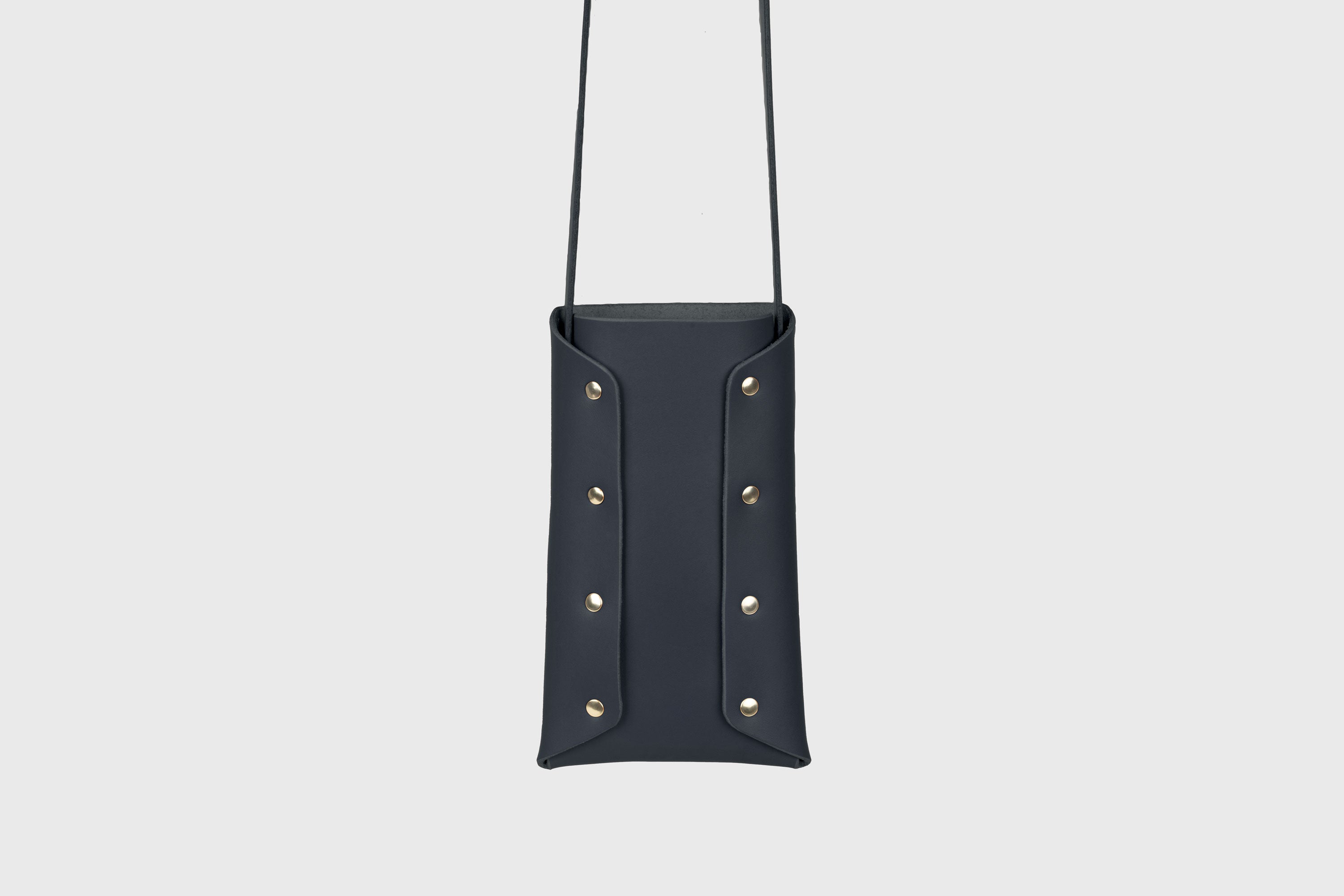 Neck Pouch Wide In Marine Blue Leather In Vegetable Tanned Leather Minimalistic Design With Rivets Atelier Madre Manuel Dreesmann Barcelona Spain