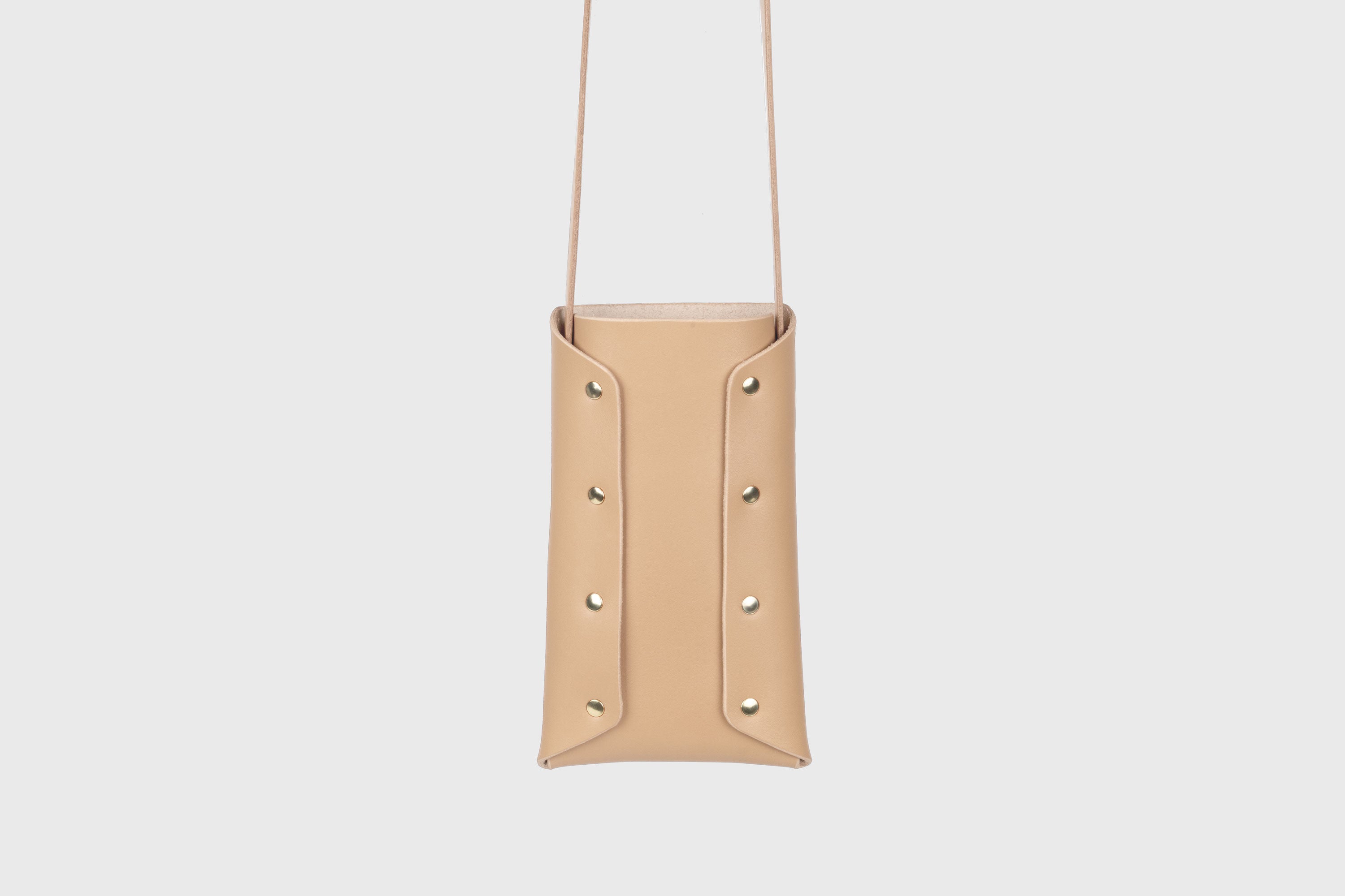 Neck Pouch Wide In Natural Leather In Vegetable Tanned Leather Minimalistic Design With Rivets Atelier Madre Manuel Dreesmann Barcelona Spain