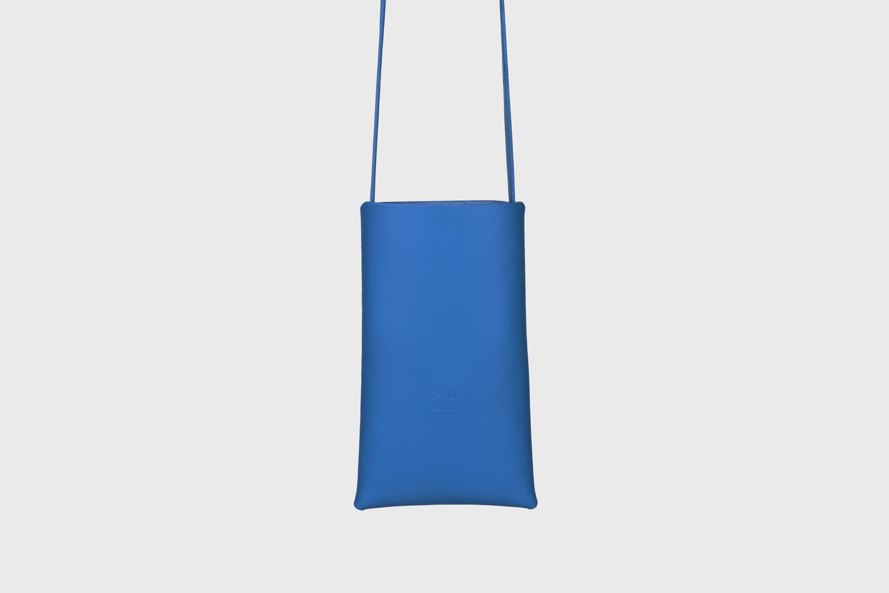 Neck Pouch Wide In Royal Blue Leather In Vegetable Tanned Leather Minimalistic Design With Rivets Atelier Madre Manuel Dreesmann Barcelona Spain