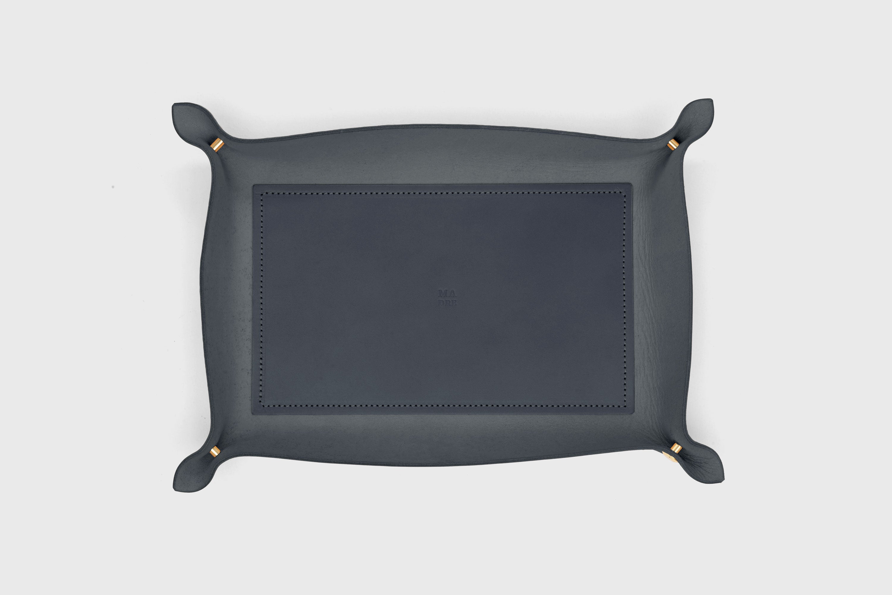 Leather Tray Large Size In Marine Blue Vegetable Tanned Leather Minimalistic Design Atelier Madre Manuel Dreesmann Barcelona Spain 