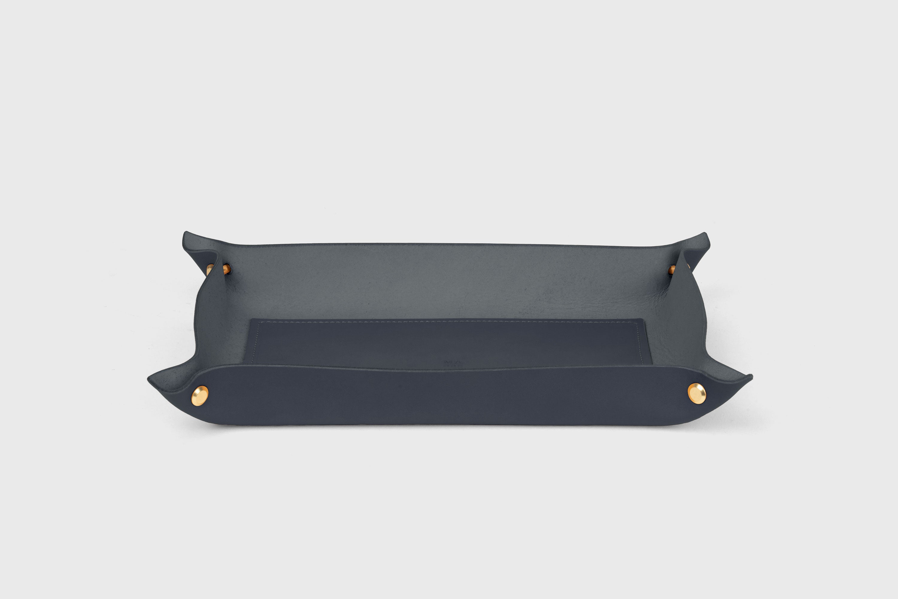 Leather Tray Large Size In Marine Blue Vegetable Tanned Leather Minimalistic Design Atelier Madre Manuel Dreesmann Barcelona Spain 