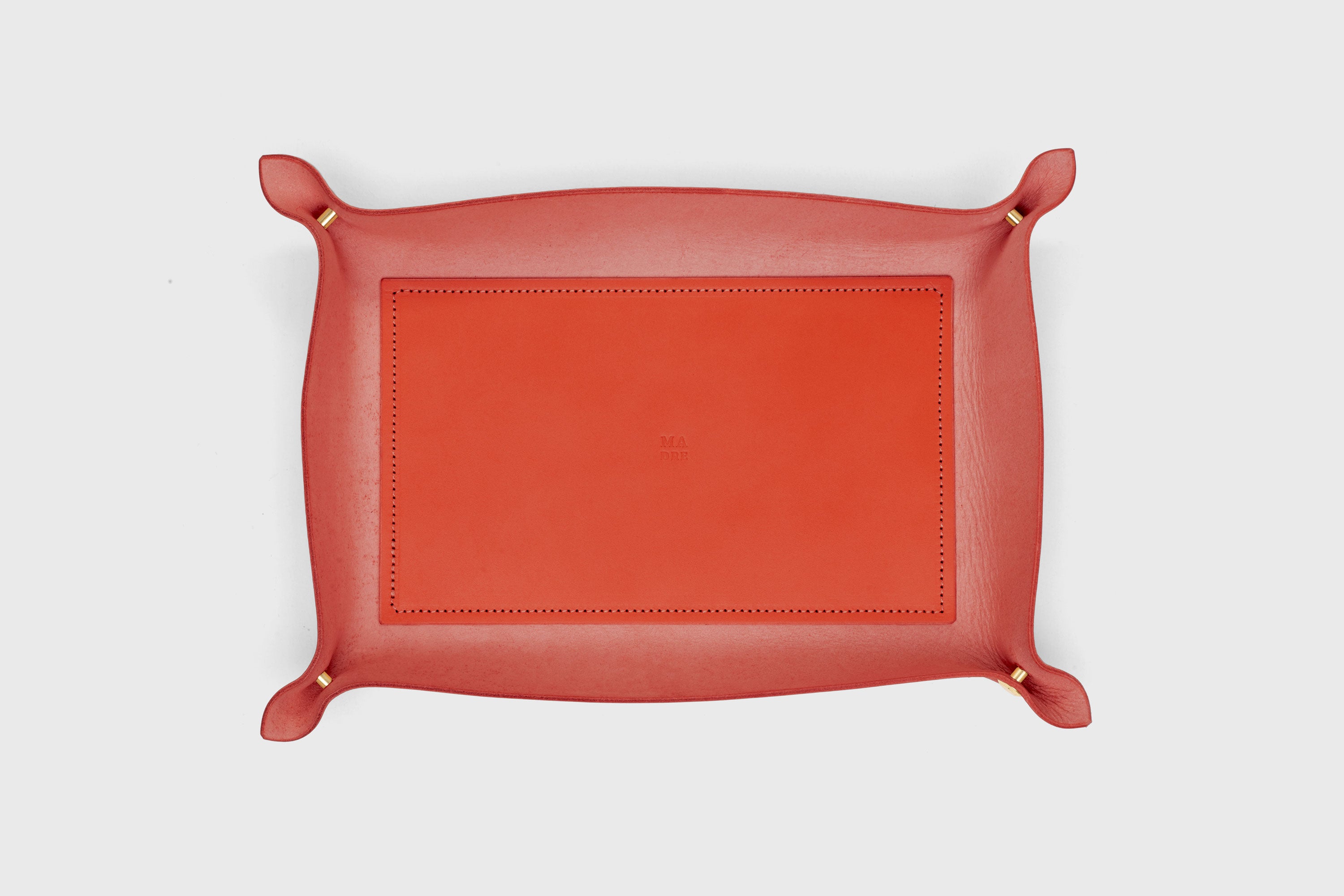 Leather Tray Large Size In Red Color Tanned Leather Minimalistic Design Atelier Madre Manuel Dreesmann Barcelona Spain 