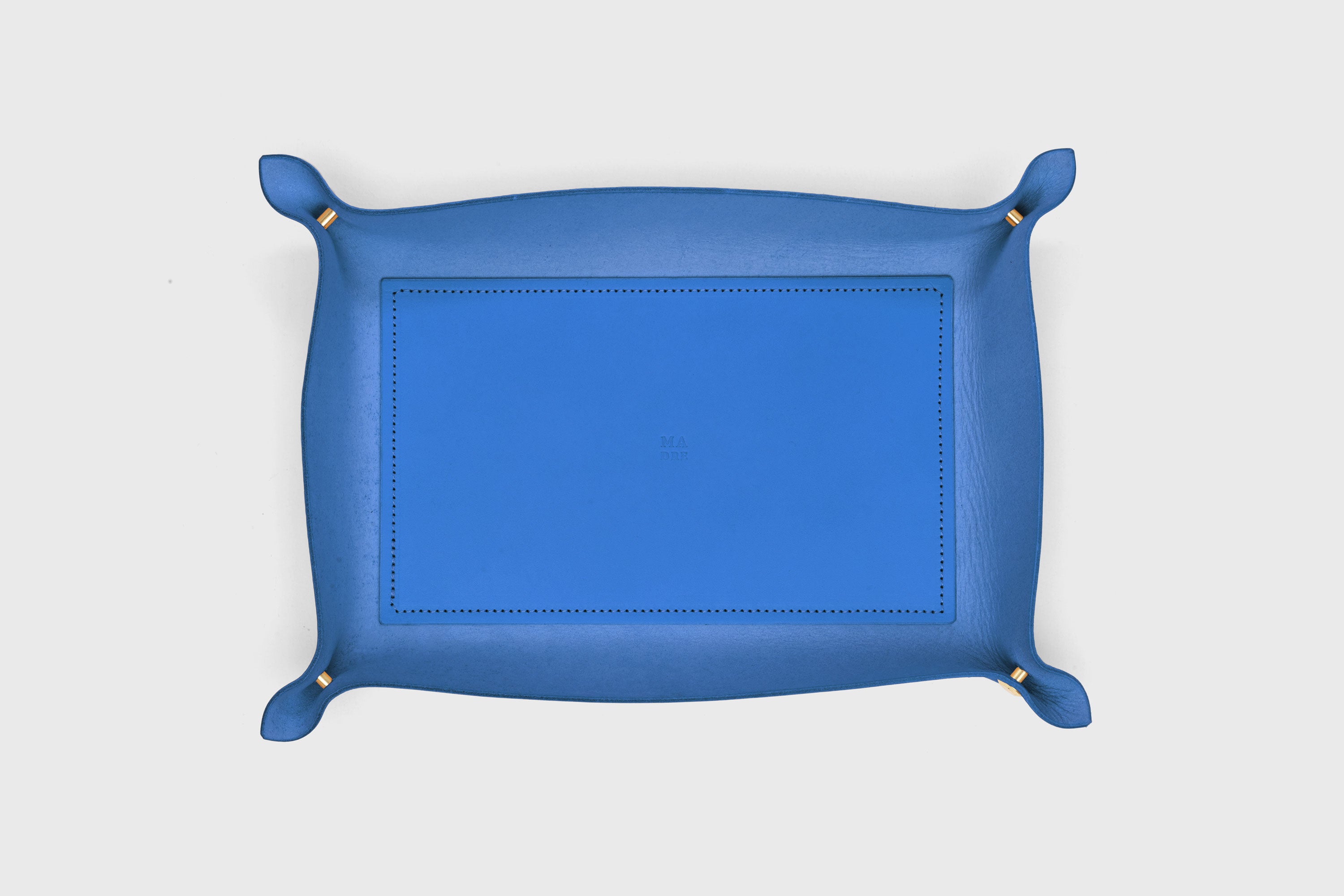 Leather Tray Large Size In Royal Blue Color Tanned Leather Minimalistic Design Atelier Madre Manuel Dreesmann Barcelona Spain 
