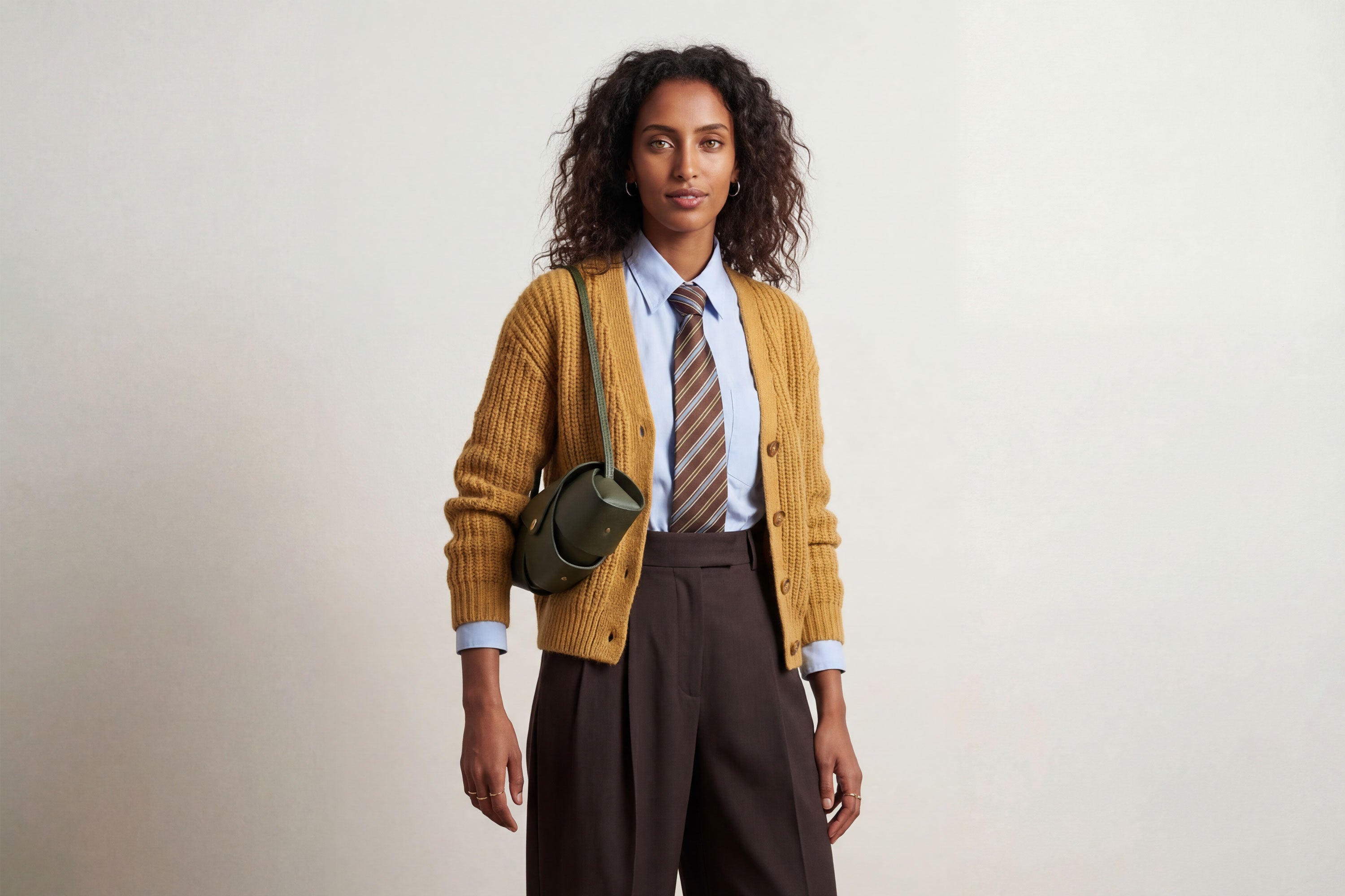 Panino Bag Olive Green On A Model Leather Magnetic Closure Full Grain Vegetable Tanned Leather High Quality Modern Minimalistic Design Atelier Madre Manuel Dreesmann Barcelona Spain