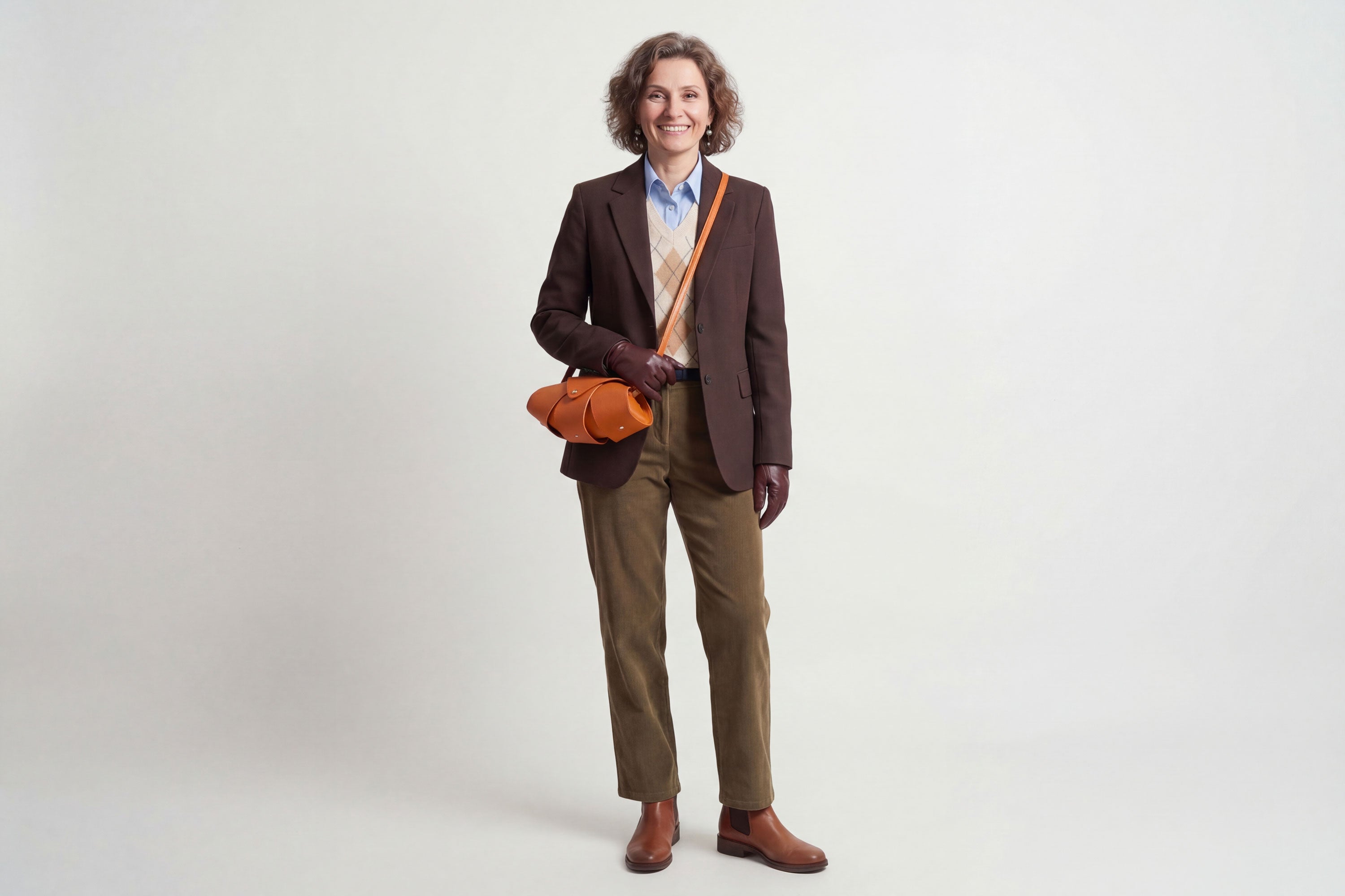 Panino Bag Orange Leather On A Model Magnetic Closure Full Grain Vegetable Tanned Leather High Quality Modern Minimalistic Design Atelier Madre Manuel Dreesmann Barcelona Spain