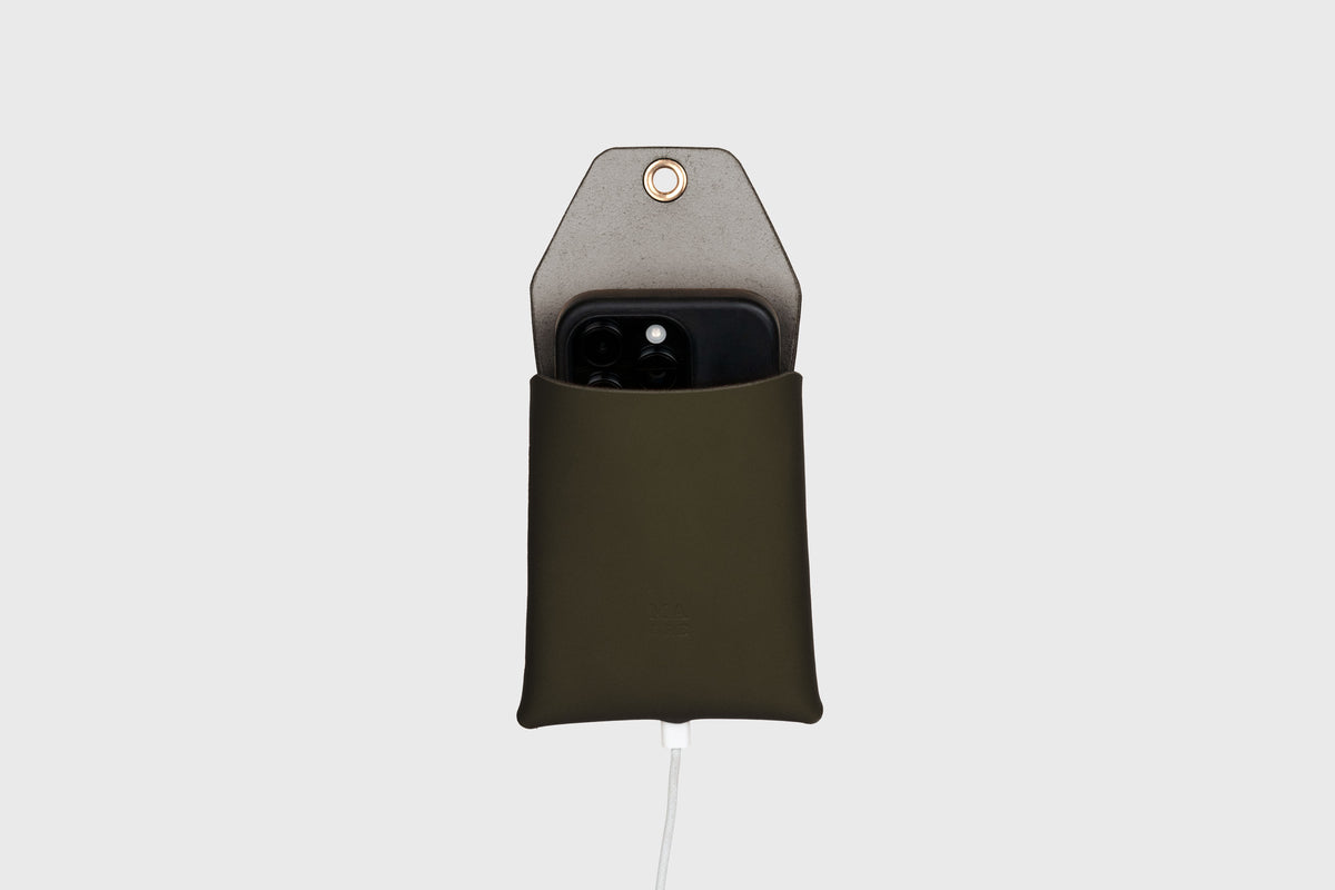 Phone Wall Hanger Olive Green Leather Atelier Madre Manuel Dreesmann Barcelona Spain 4