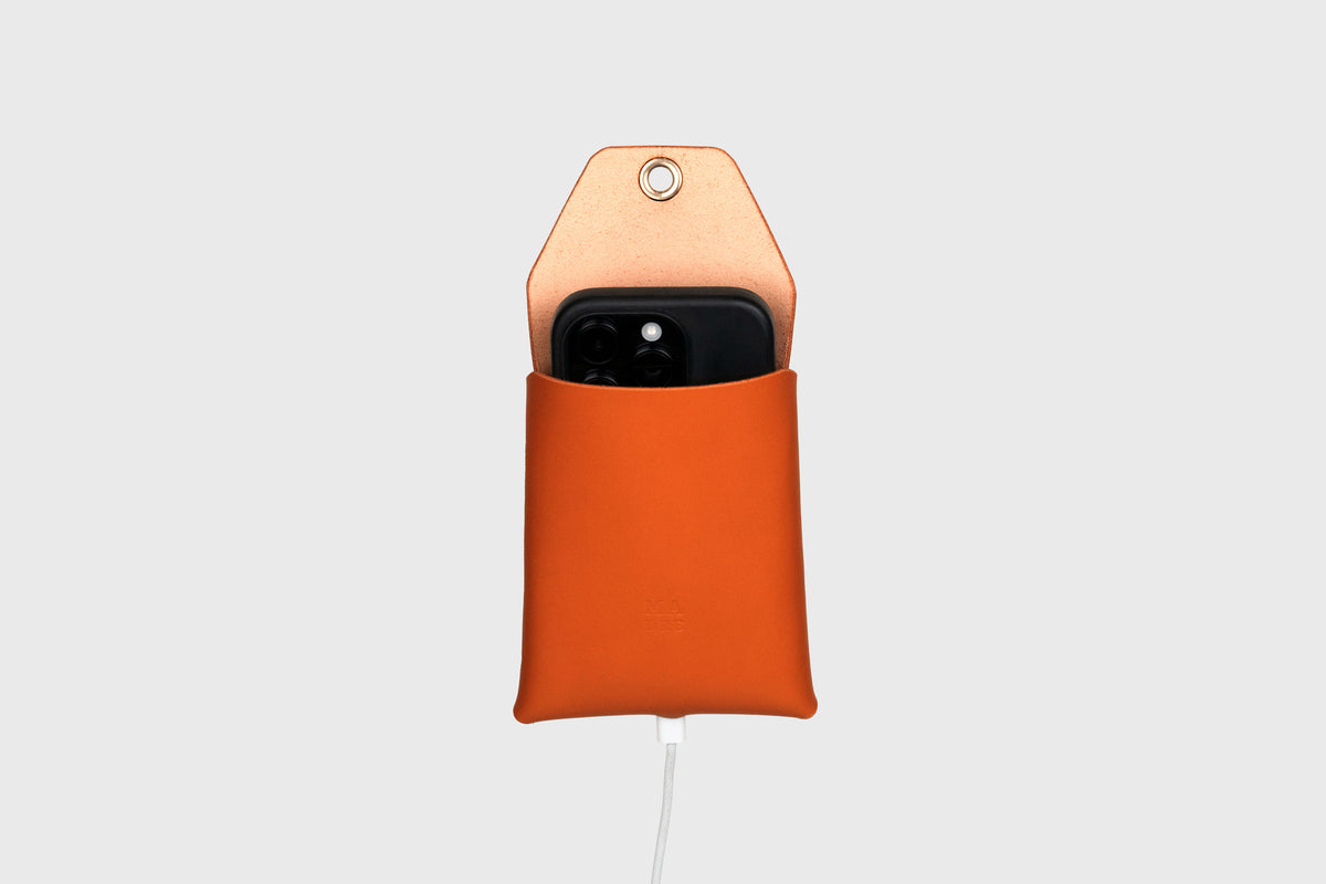 Phone Wall Hanger Orange Leather Atelier Madre Manuel Dreesmann Barcelona Spain 4